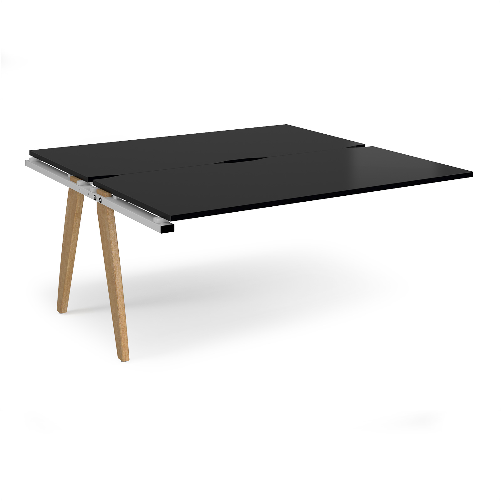 Picture of Fuze add on units back to back 1600mm x 1600mm with oak legs - white underframe, black top