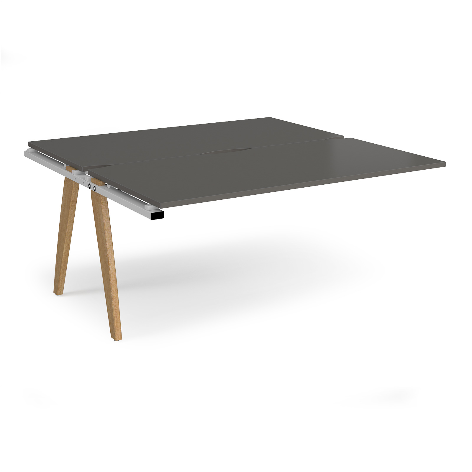 Picture of Fuze add on units back to back 1600mm x 1600mm with oak legs - white underframe, storm grey top