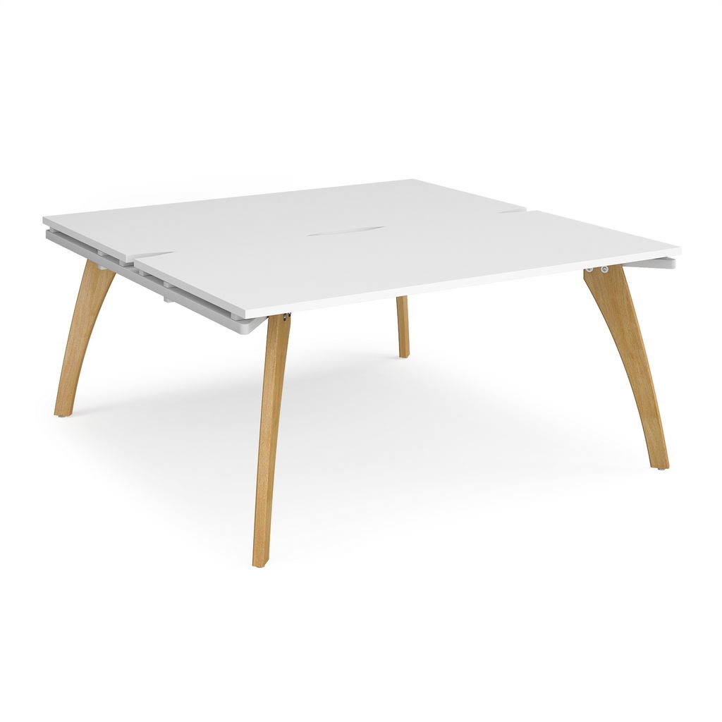 Picture of Fuze back to back desks 1600mm x 1600mm with oak legs - white underframe, white top