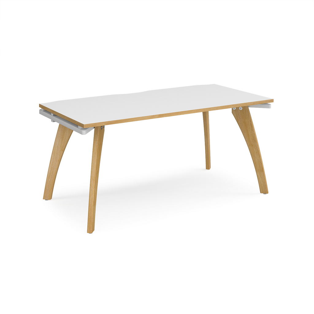 Picture of Fuze single desk 1600mm x 800mm with oak legs - white underframe, white top with oak edging