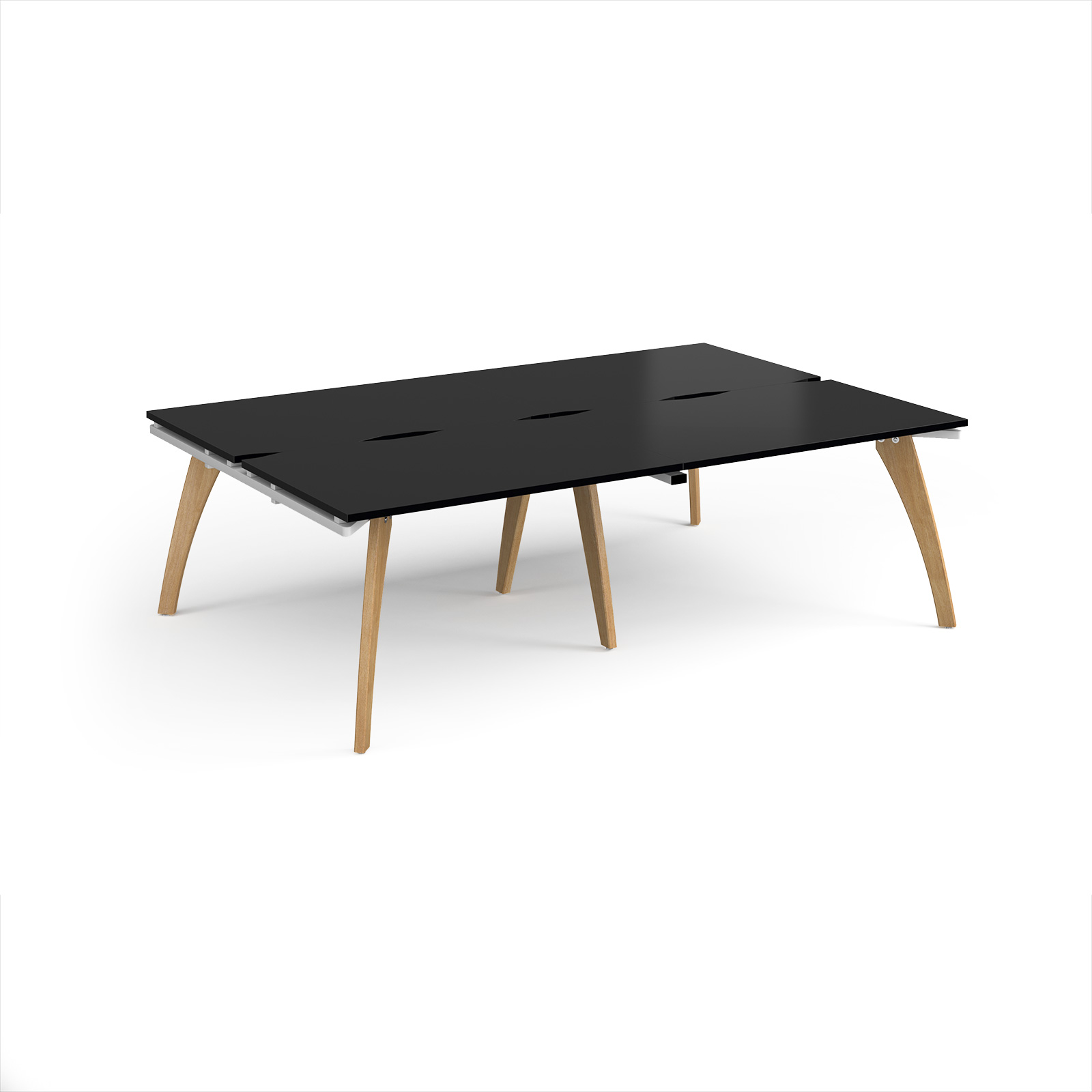 Picture of Fuze double back to back desks 2400mm x 1600mm with oak legs - white underframe, black top
