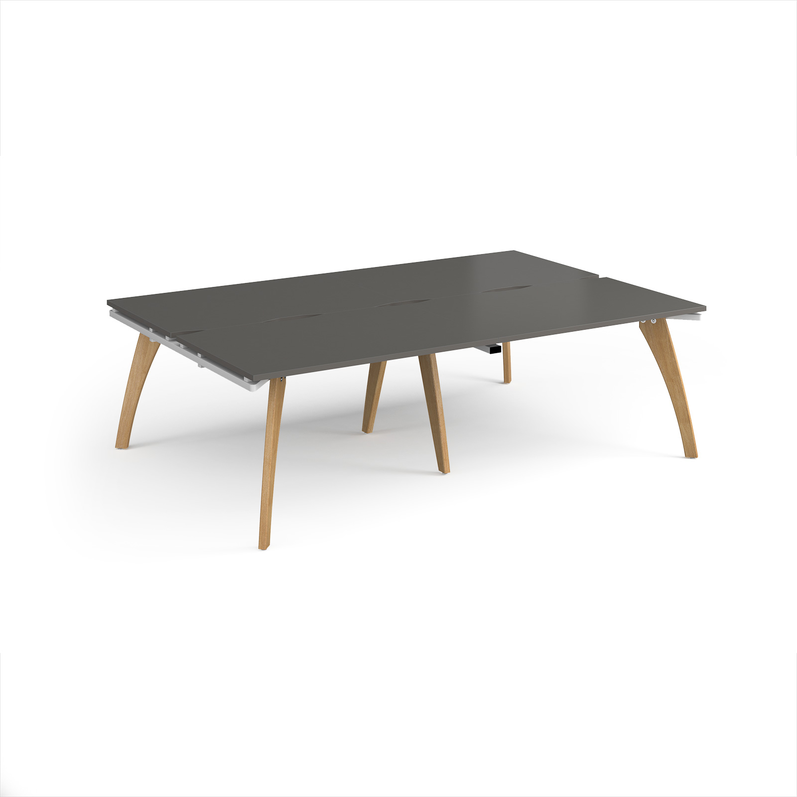 Picture of Fuze double back to back desks 2400mm x 1600mm with oak legs - white underframe, storm grey top