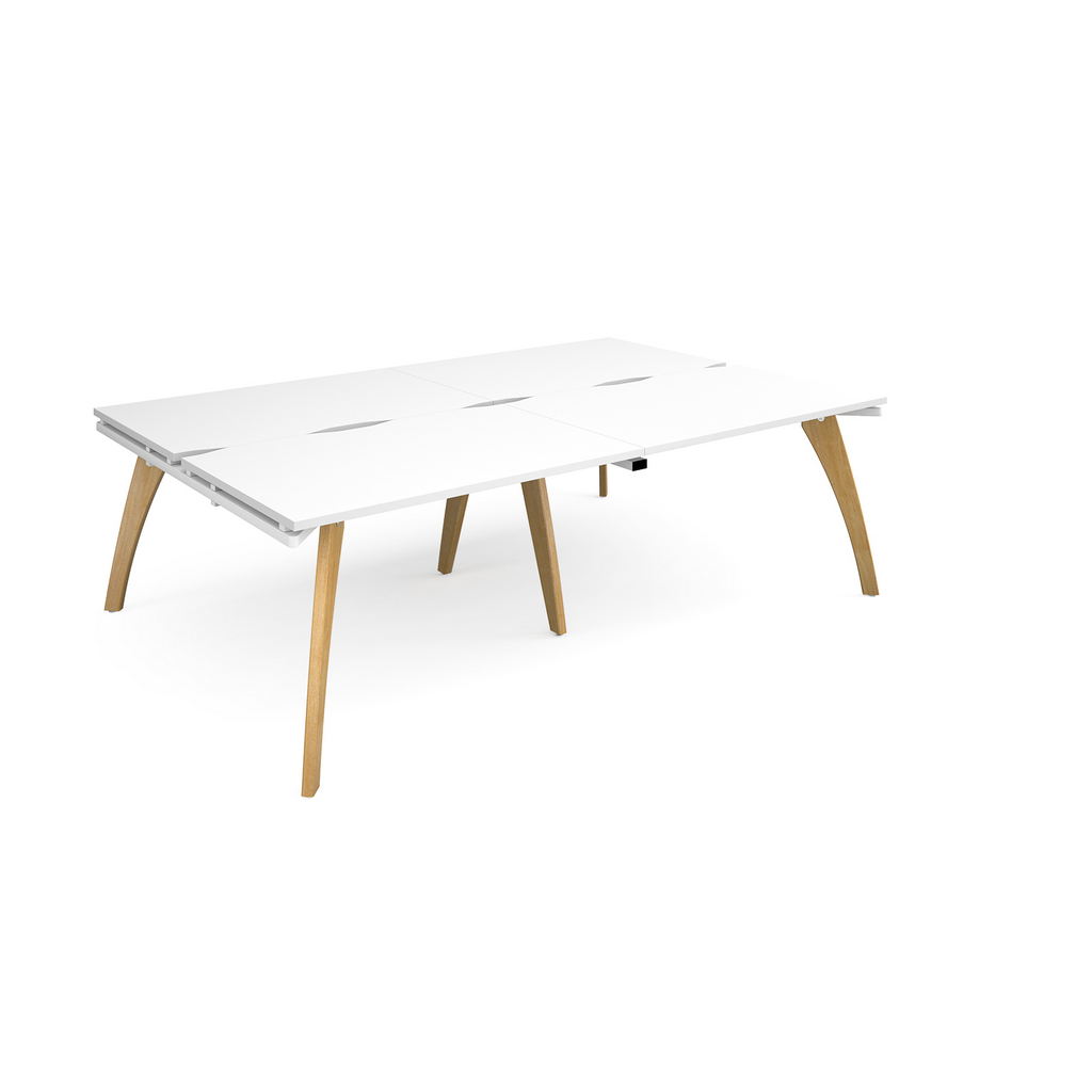 Picture of Fuze double back to back desks 2400mm x 1600mm with oak legs - white underframe, white top
