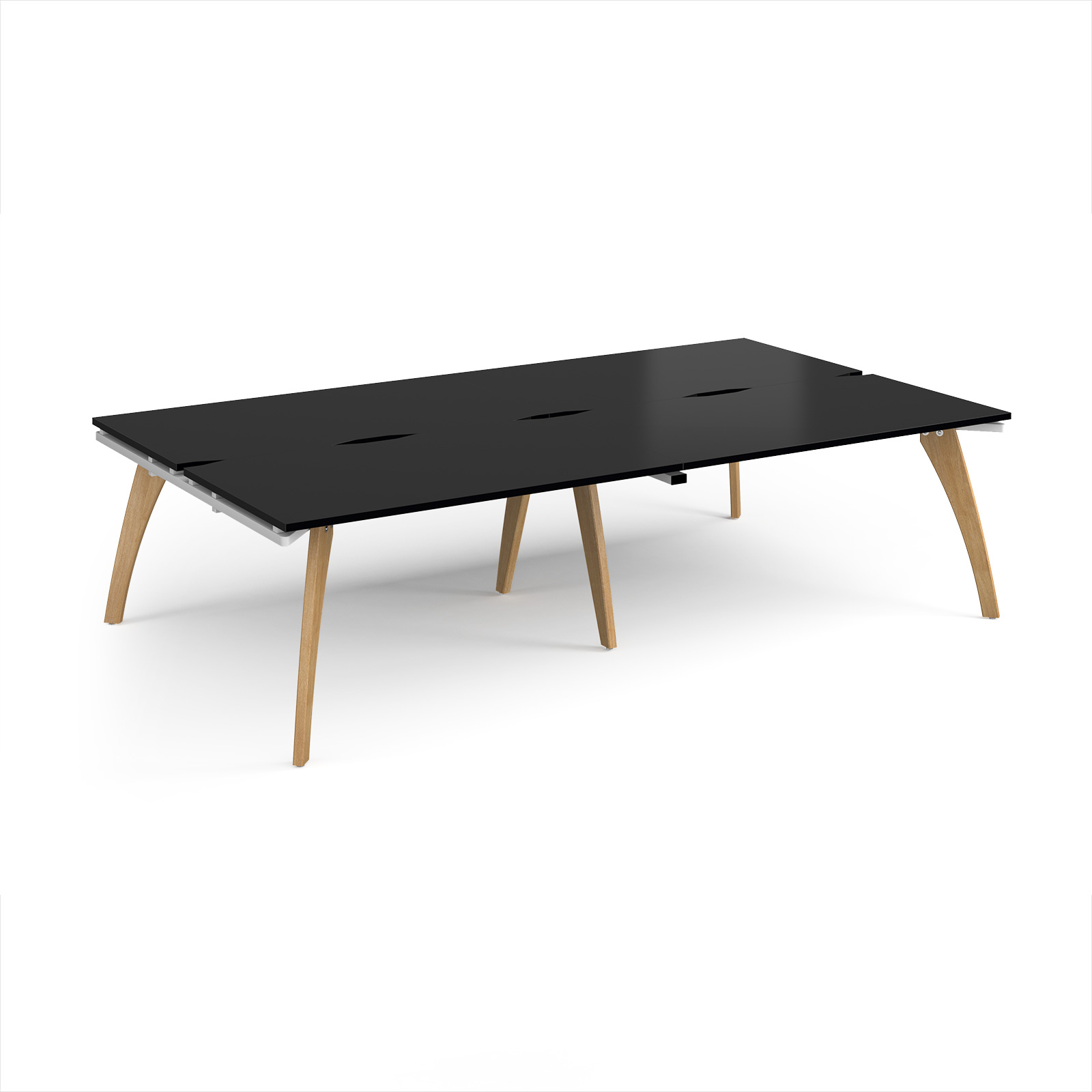 Picture of Fuze double back to back desks 2800mm x 1600mm with oak legs - white underframe, black top