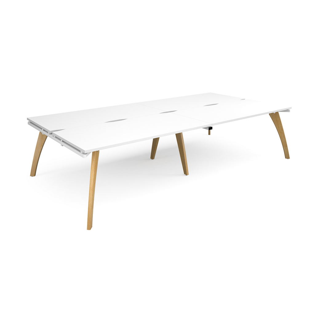Picture of Fuze double back to back desks 3200mm x 1600mm with oak legs - white underframe, white top