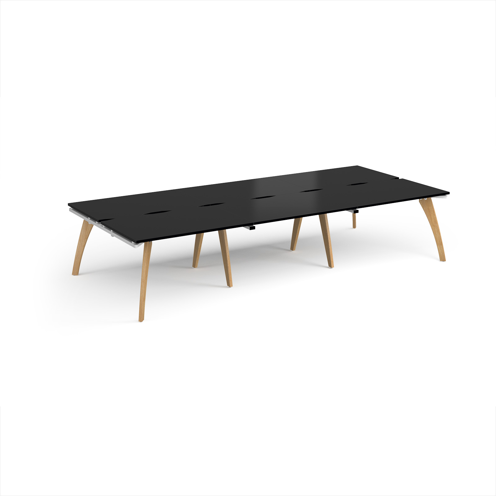Picture of Fuze triple back to back desks 3600mm x 1600mm with oak legs - white underframe, black top