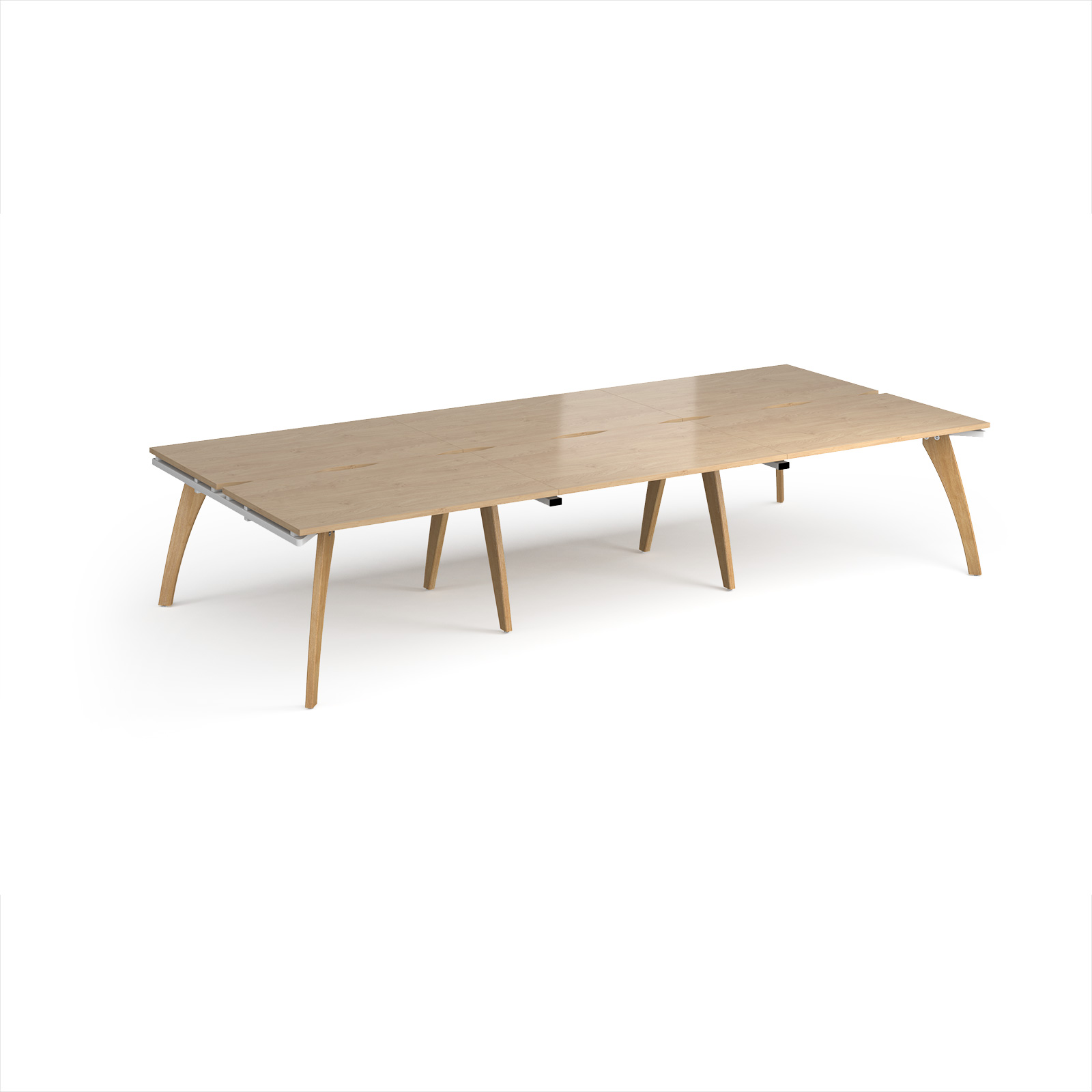 Picture of Fuze triple back to back desks 3600mm x 1600mm with oak legs - white underframe, Kendal Oak Top
