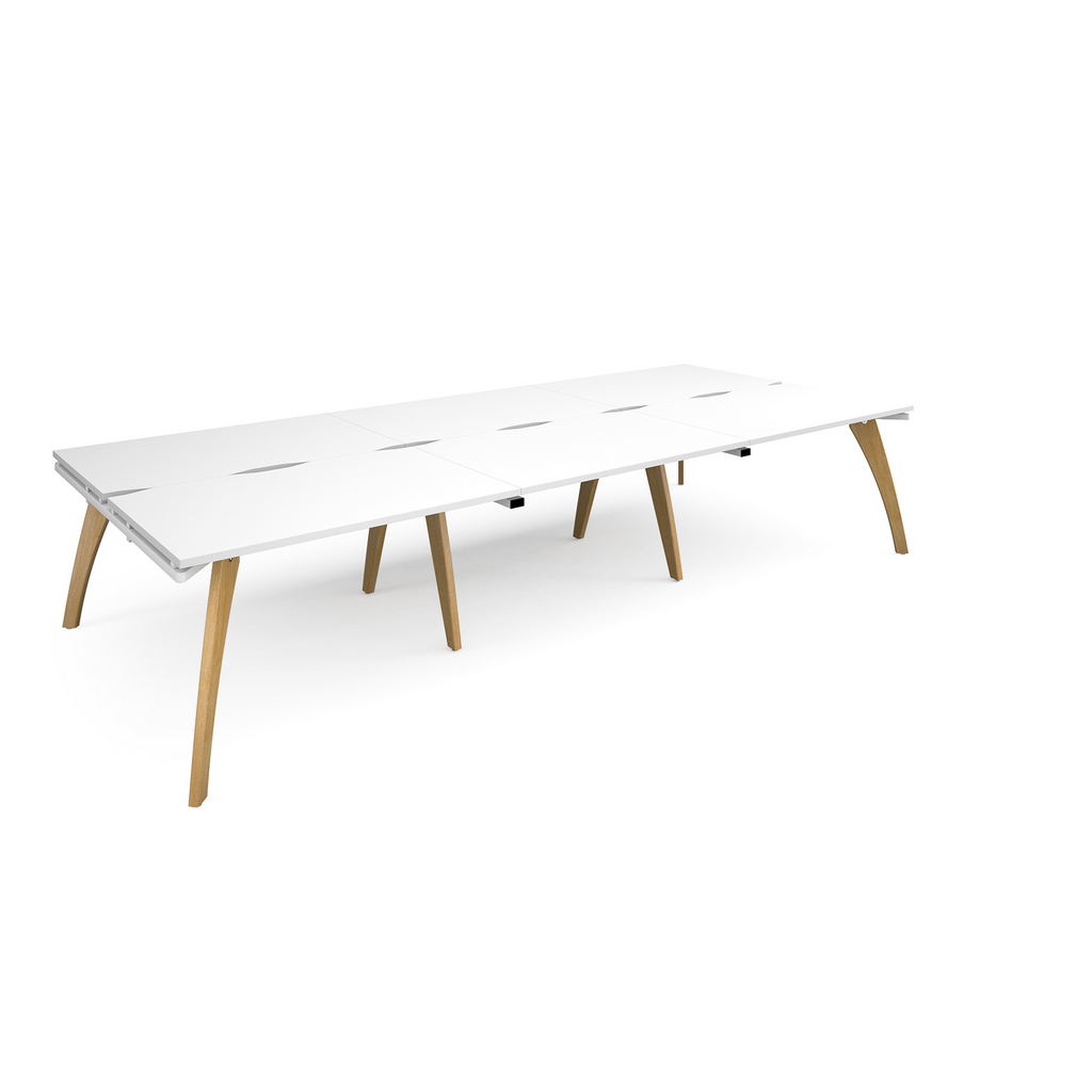 Picture of Fuze triple back to back desks 3600mm x 1600mm with oak legs - white underframe, white top