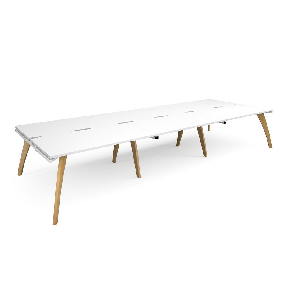 Picture of Fuze triple back to back desks 4200mm x 1600mm with oak legs - white underframe, white top