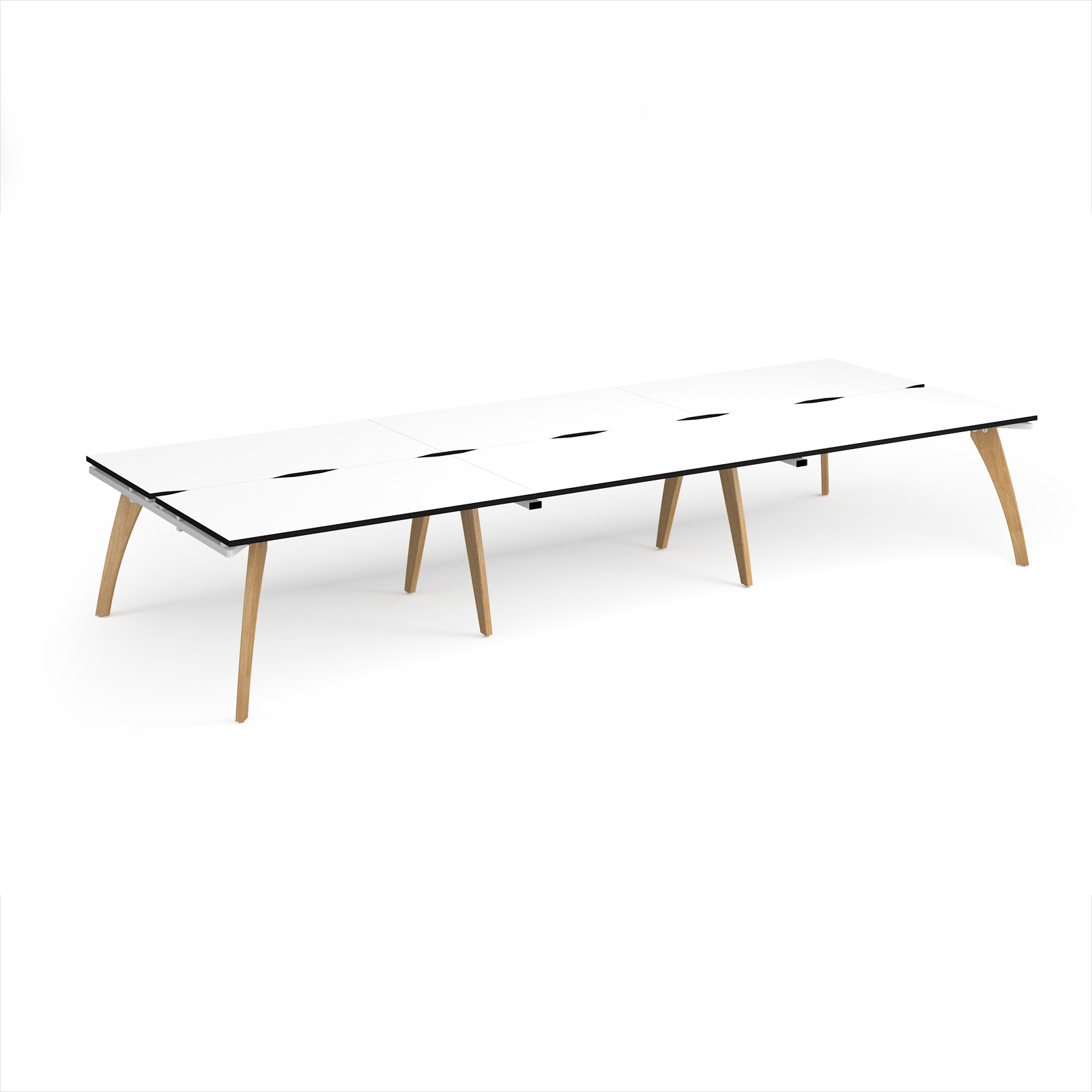 Picture of Fuze triple back to back desks 4200mm x 1600mm with oak legs - white underframe, White Top, black edge