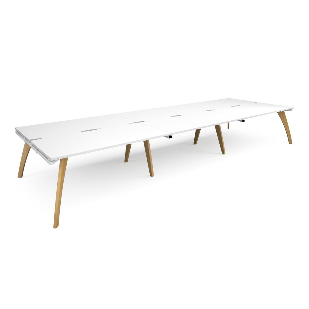 Picture of Fuze triple back to back desks 4800mm x 1600mm with oak legs - white underframe, white top