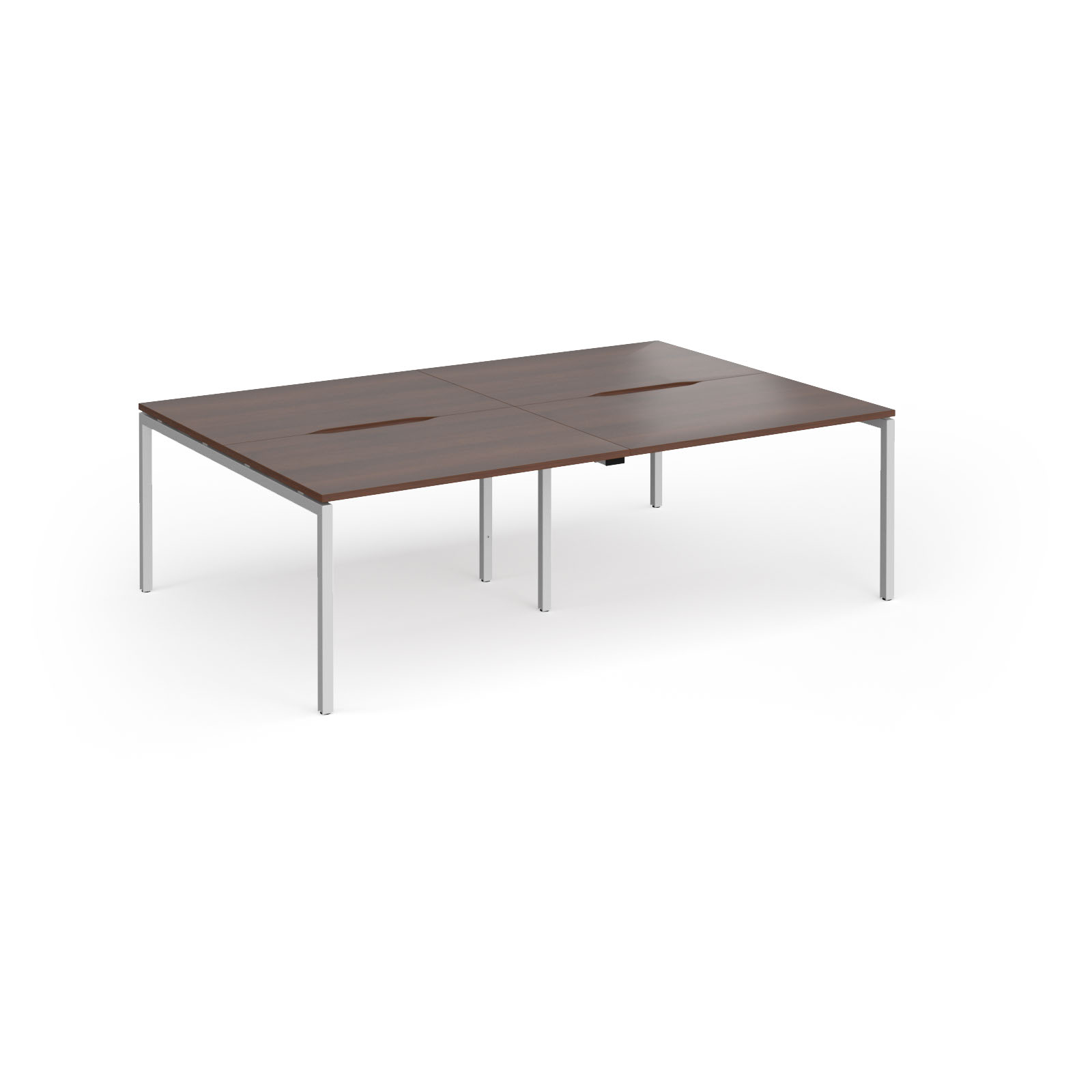 Picture of Connex Goal-Post 2400 x 1600 x 725mm Back to Back Desk ( 4 x 1200mm ) - Silver Frame / Walnut Top