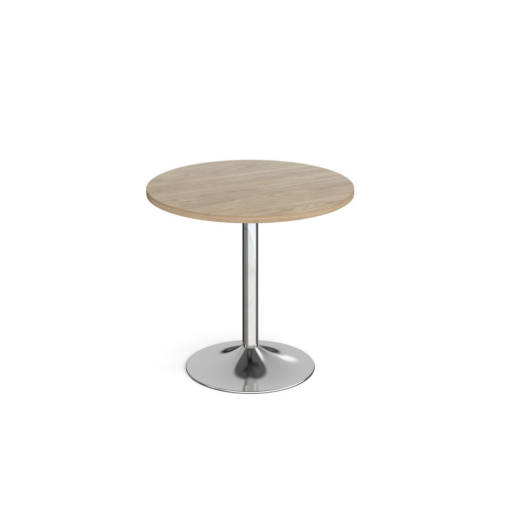 Picture of Genoa circular dining table with chrome trumpet base 800mm - barcelona walnut