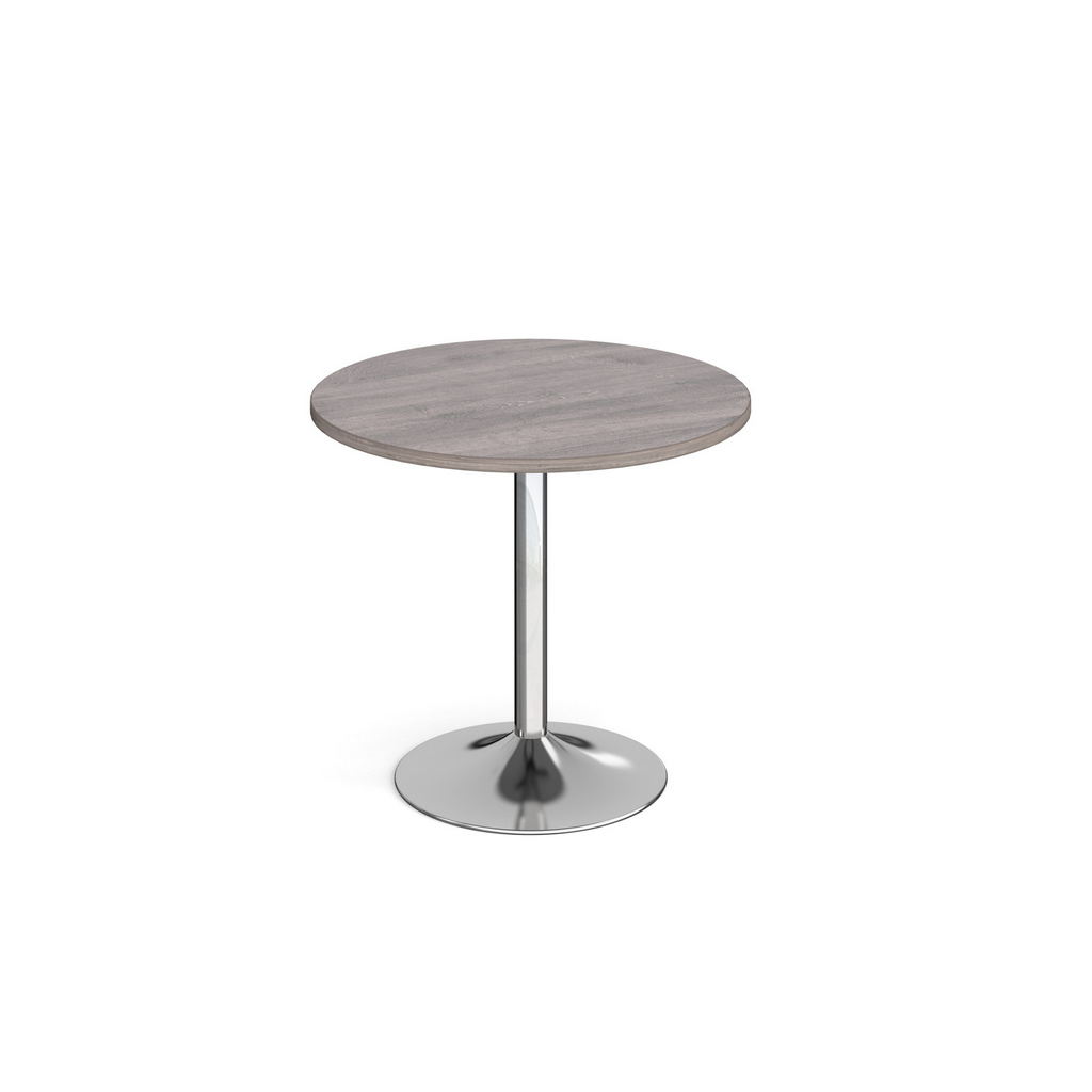 Picture of Genoa circular dining table with chrome trumpet base 800mm - grey oak