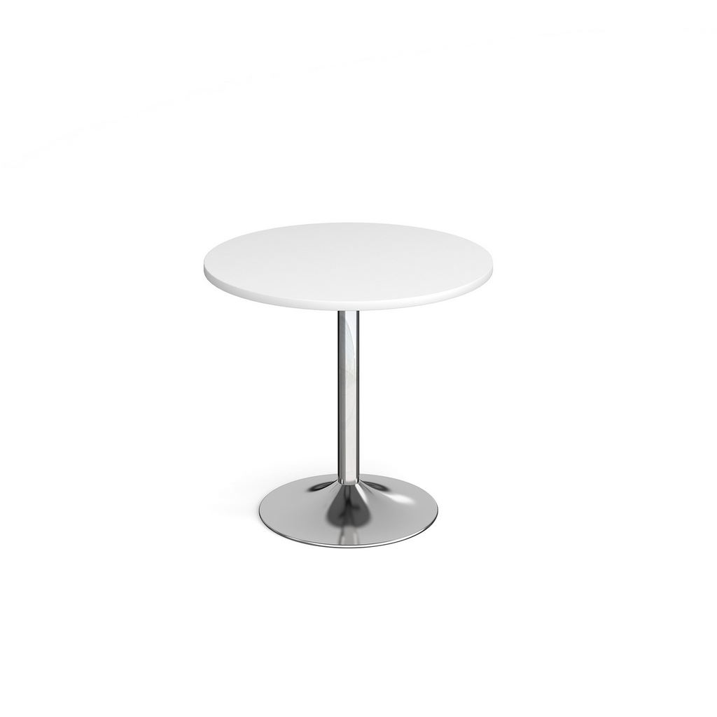 Picture of Genoa circular dining table with chrome trumpet base 800mm - white