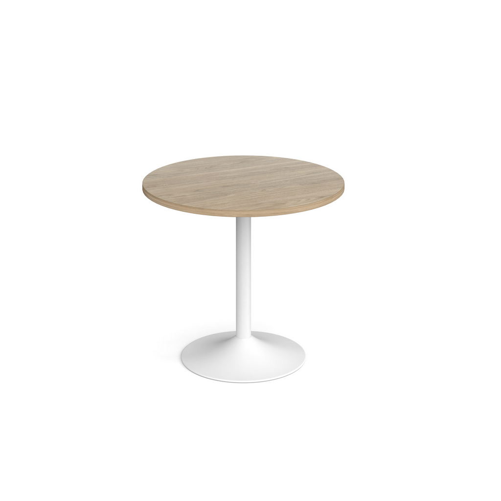 Picture of Genoa circular dining table with white trumpet base 800mm - barcelona walnut