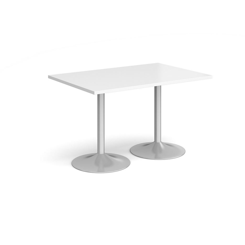 Picture of Genoa rectangular dining table with silver trumpet base 1200mm x 800mm - white