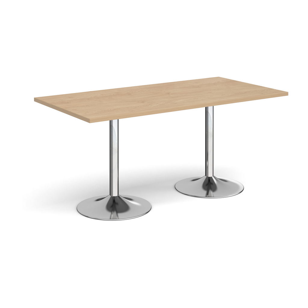 Picture of Genoa rectangular dining table with chrome trumpet base 1600mm x 800mm - kendal oak