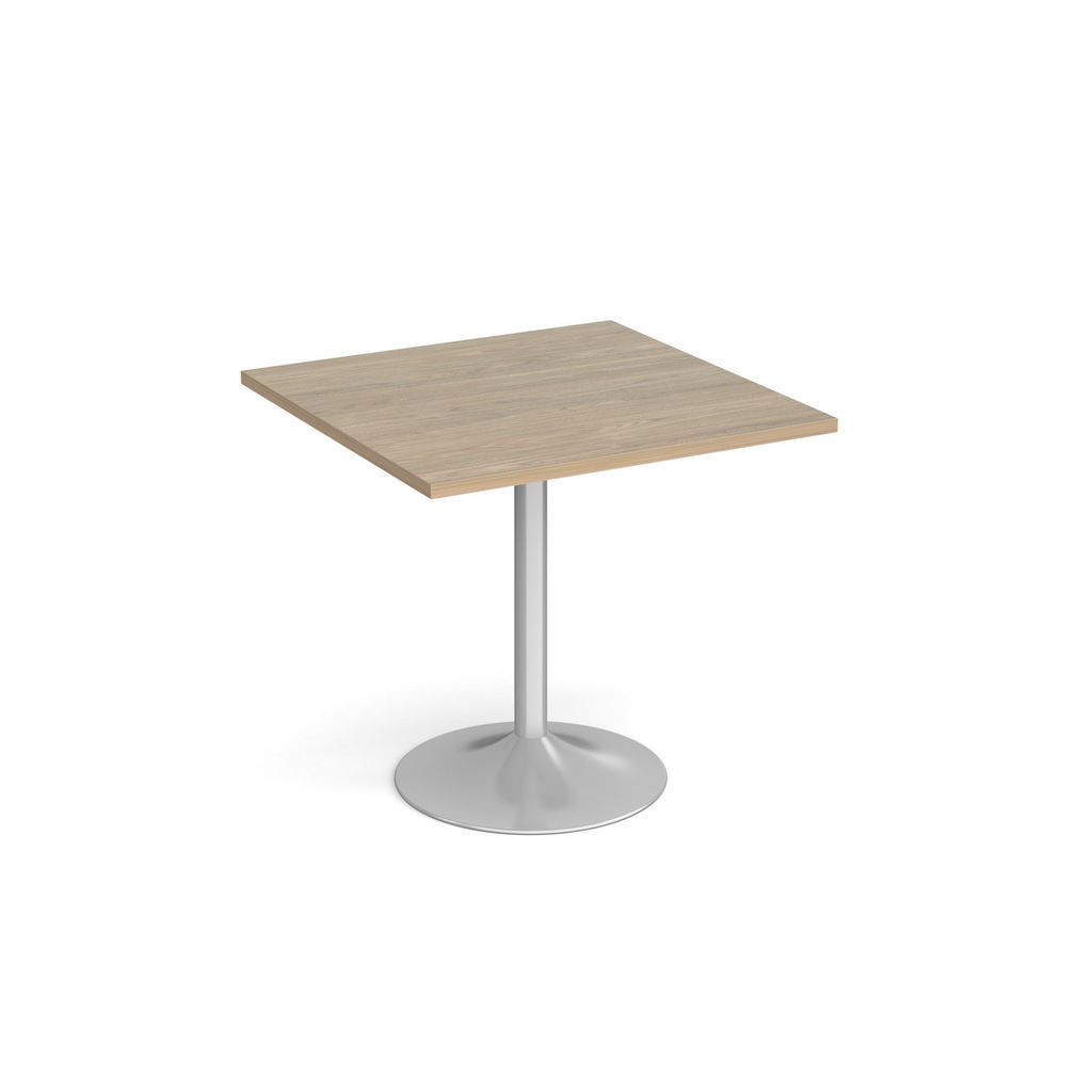 Picture of Genoa square dining table with silver trumpet base 800mm - barcelona walnut