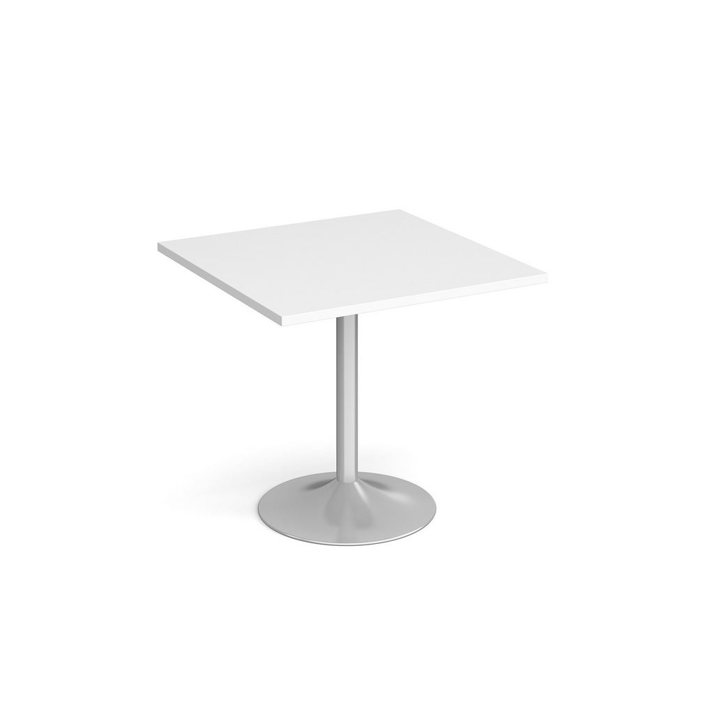 Picture of Genoa square dining table with silver trumpet base 800mm - white