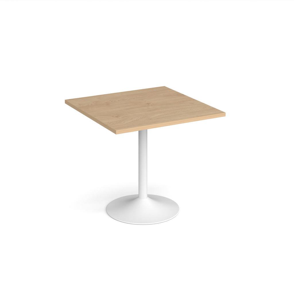 Picture of Genoa square dining table with white trumpet base 800mm - kendal oak