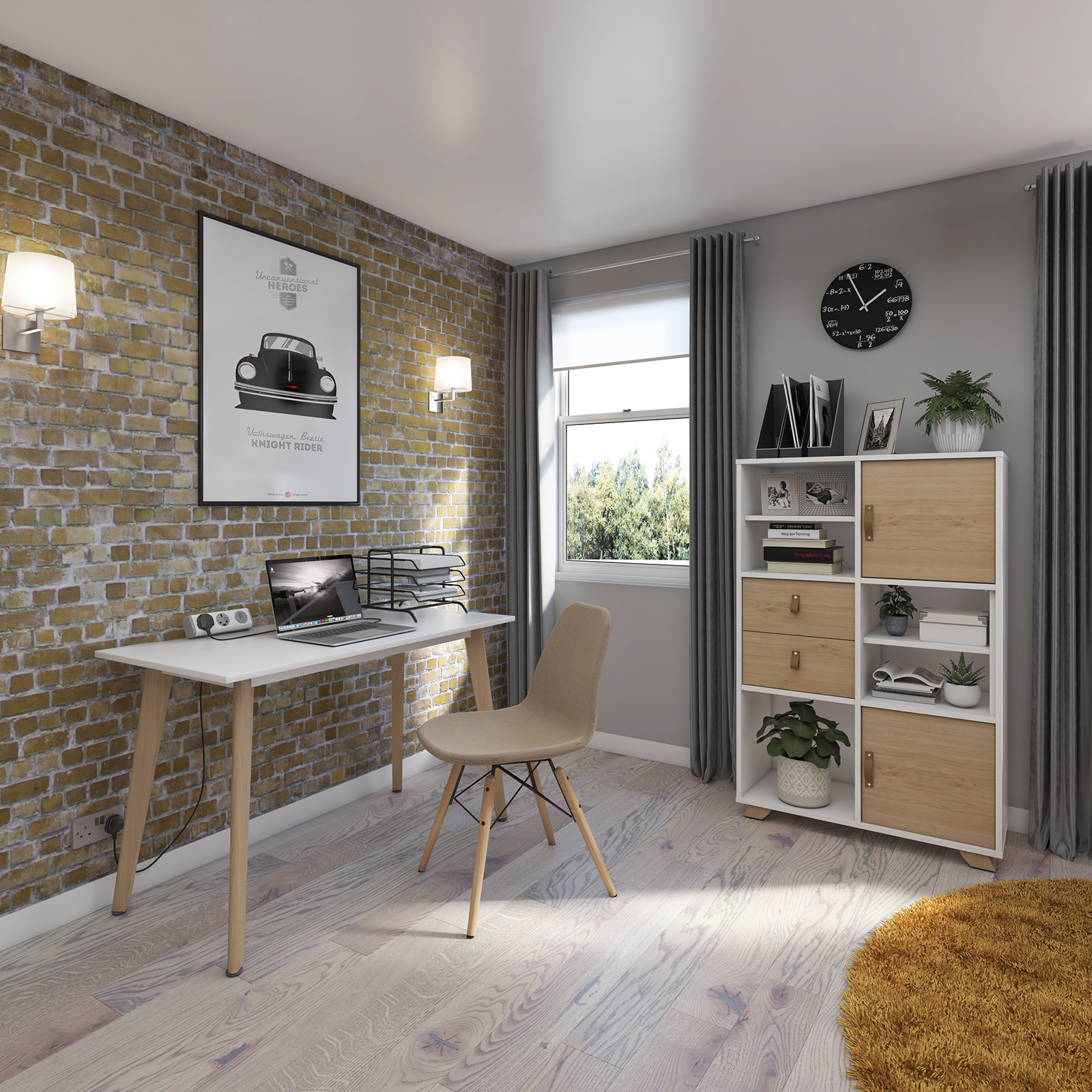 Picture of Giza straight desk 1000mm x 600mm with wooden legs - oak finish, grey top