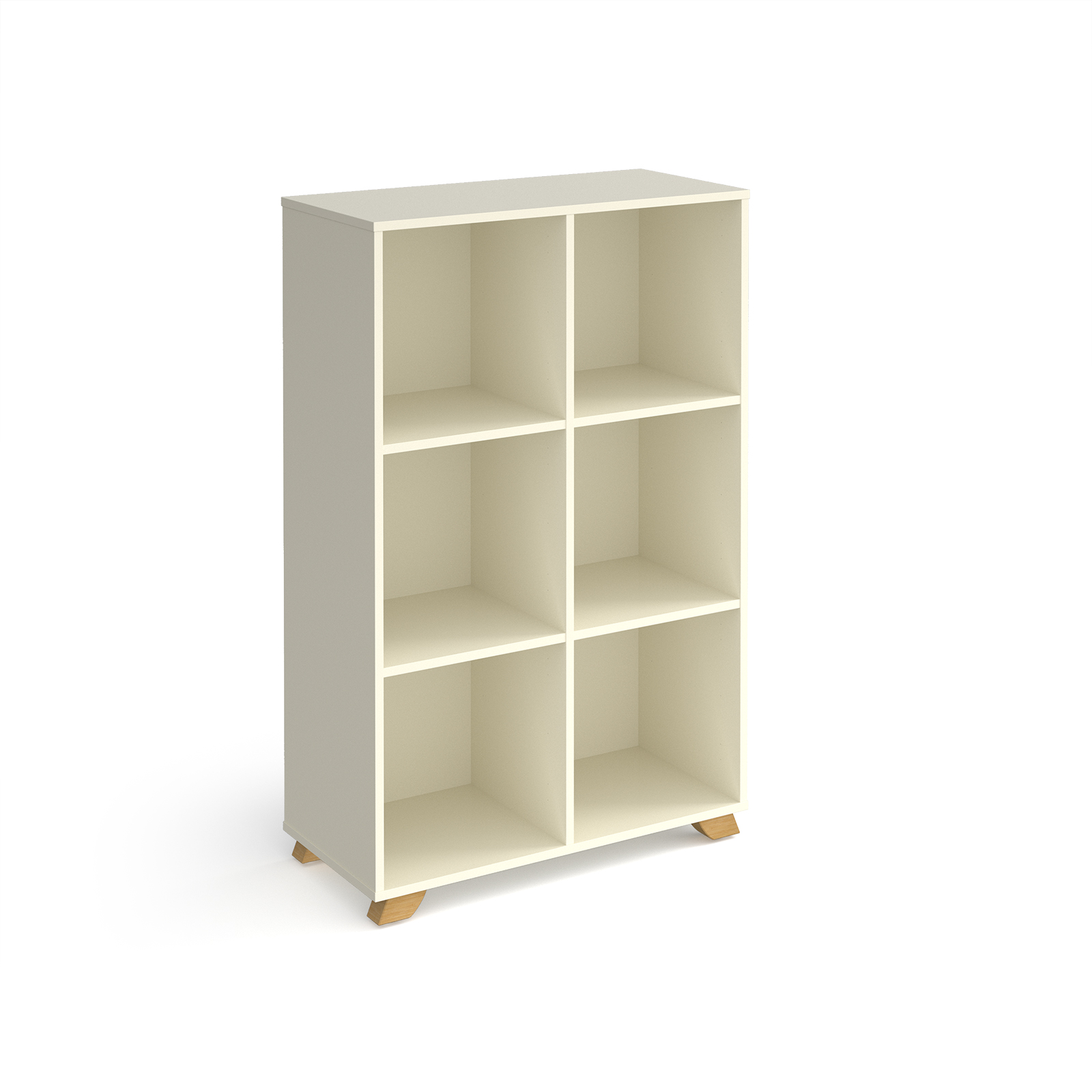 Picture of Giza cube storage unit 1370mm high with 6 open boxes and wooden legs - white