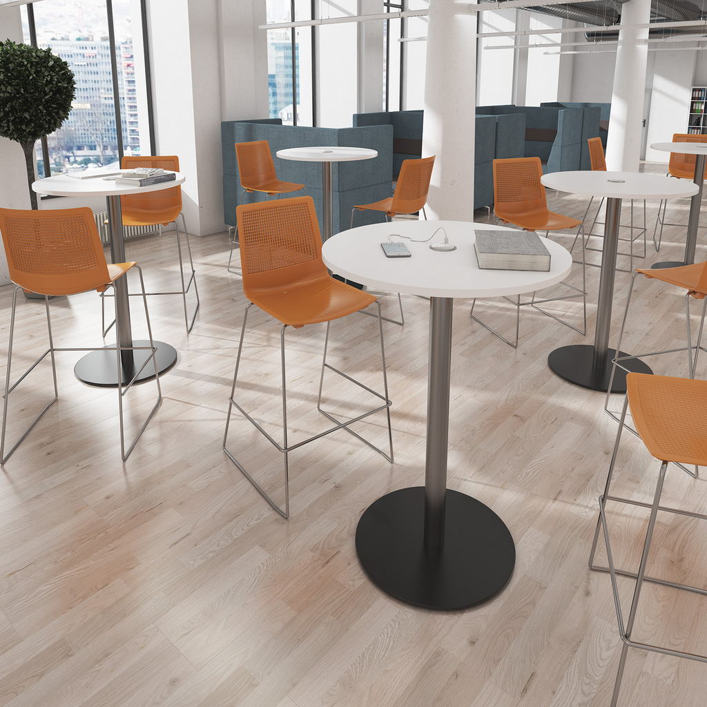 Picture of Monza circular poseur table with flat round white base 800mm - beech