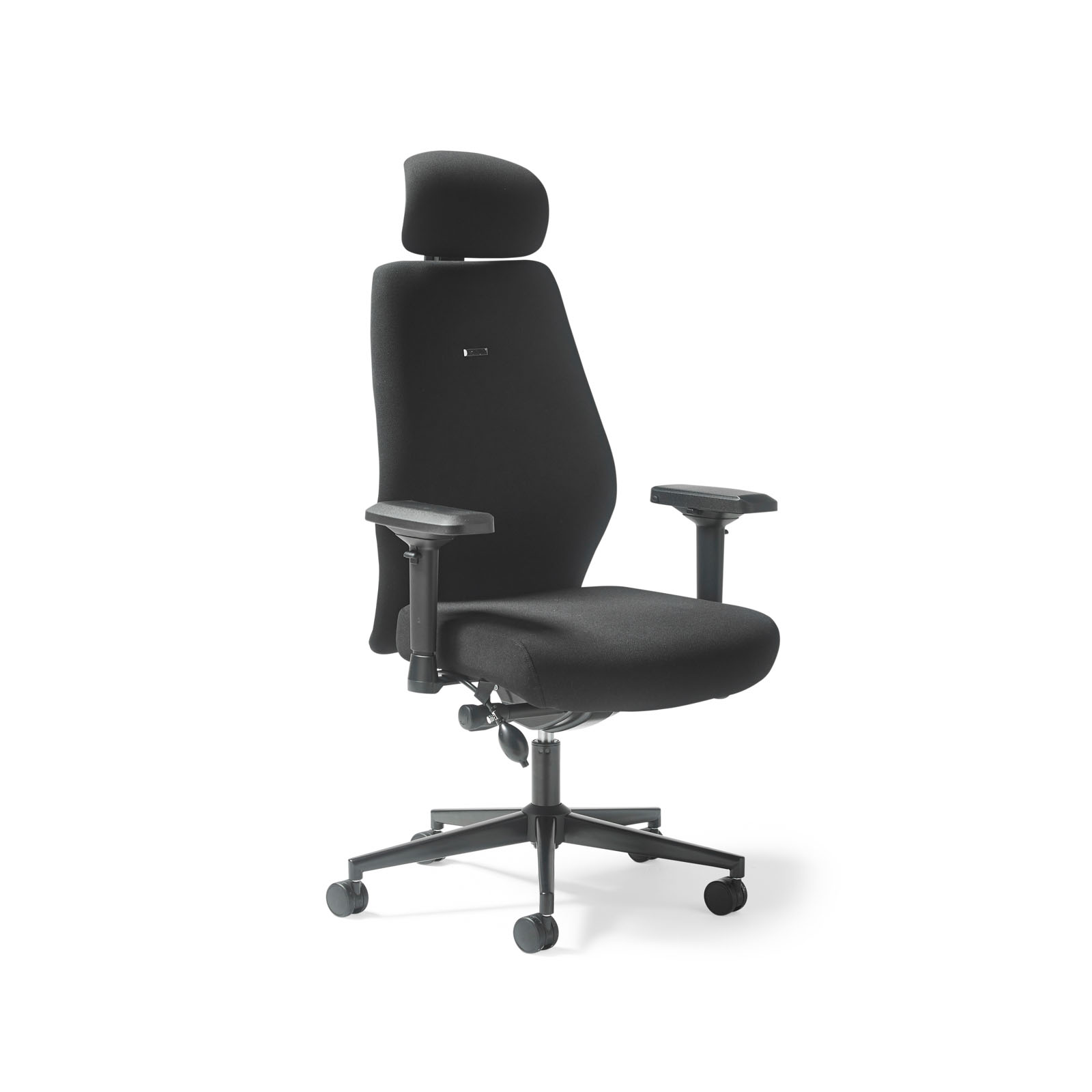 Picture of Hatha high back posture task chair with black fabric seat and back, headrest & adjustable arms