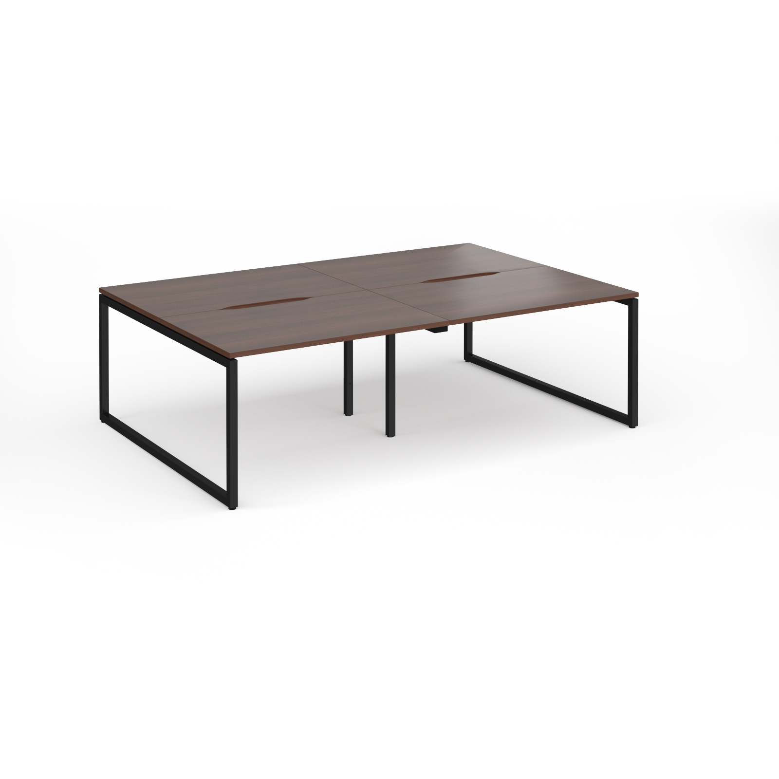 Picture of Connex Plus O Frame 2400 x 1600 x 725mm Back to Back Desk ( 4 x 1200mm ) - Black Frame / Walnut Top