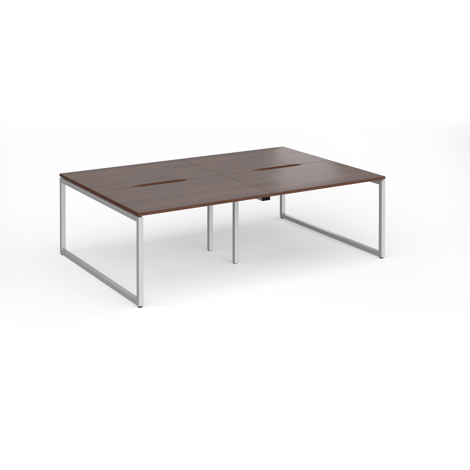 Picture of Connex Plus O Frame 2400 x 1600 x 725mm Back to Back Desk ( 4 x 1200mm ) - Silver Frame / Walnut Top