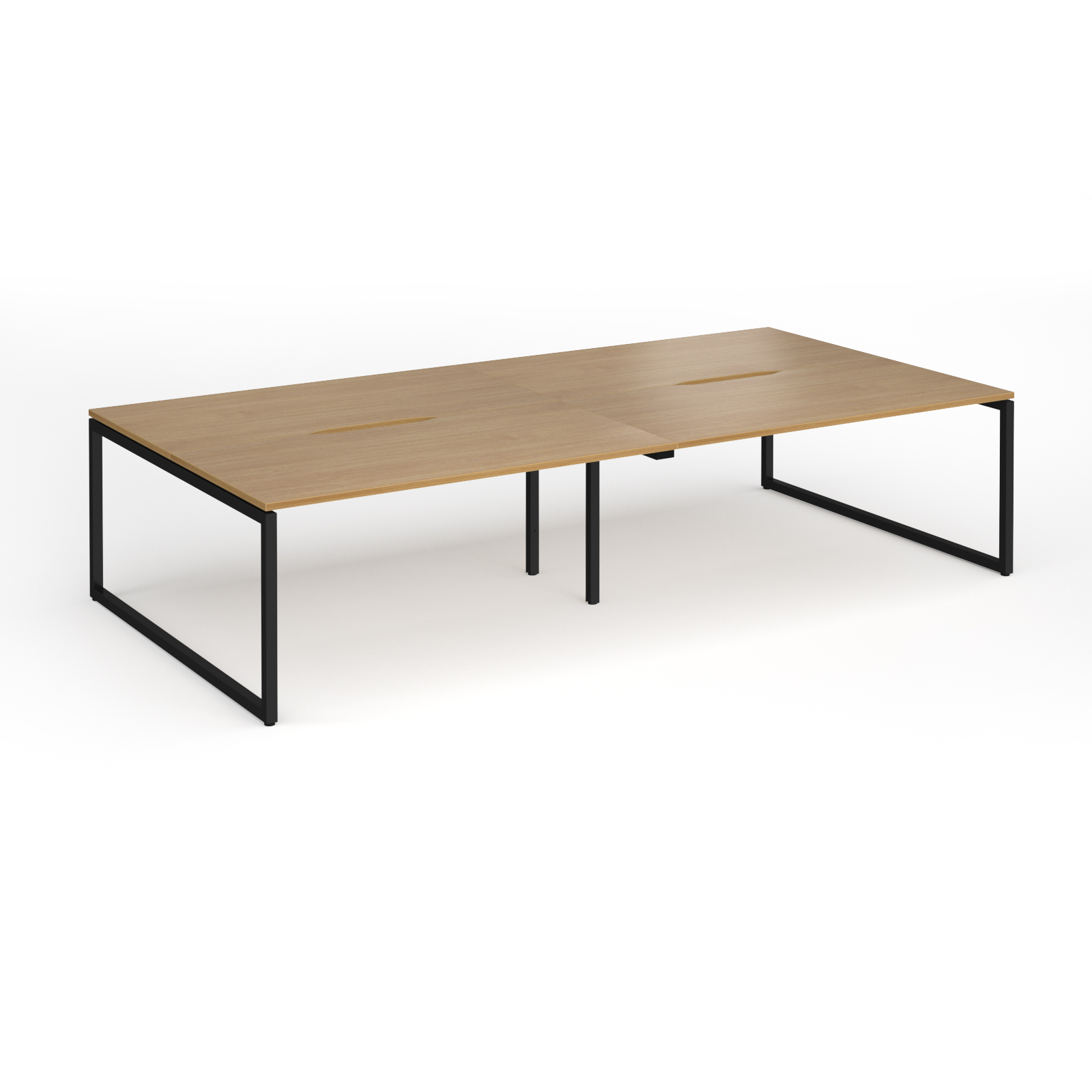 Picture of Connex Plus O Frame 3200 x 1600 x 725mm Back to Back Desk ( 4 x 1600mm ) - Black Frame / Oak Top