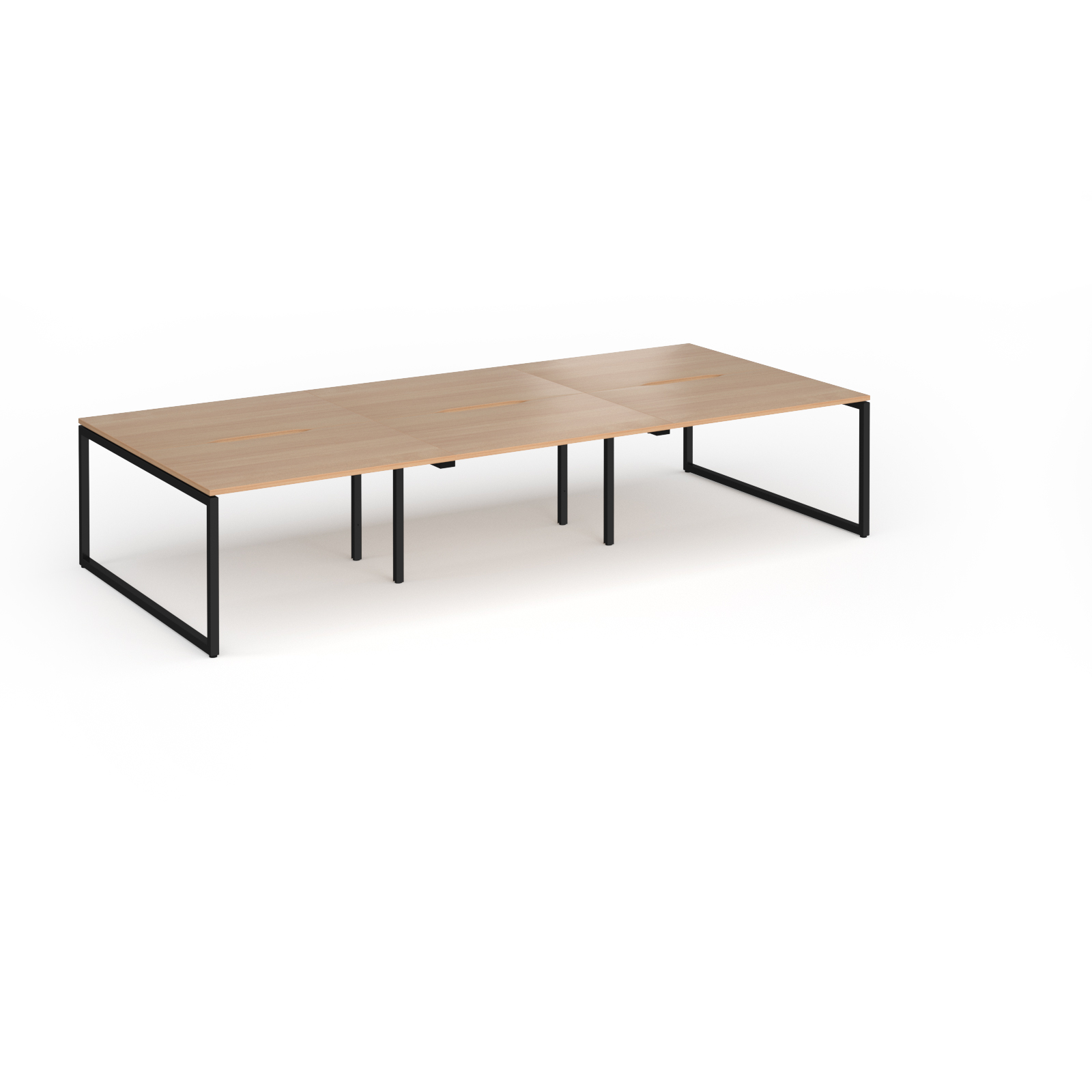 Picture of Connex Plus O Frame 3600 x 1600 x 725mm Back to Back Desk ( 6 x 1200mm ) - Black Frame / Beech Top