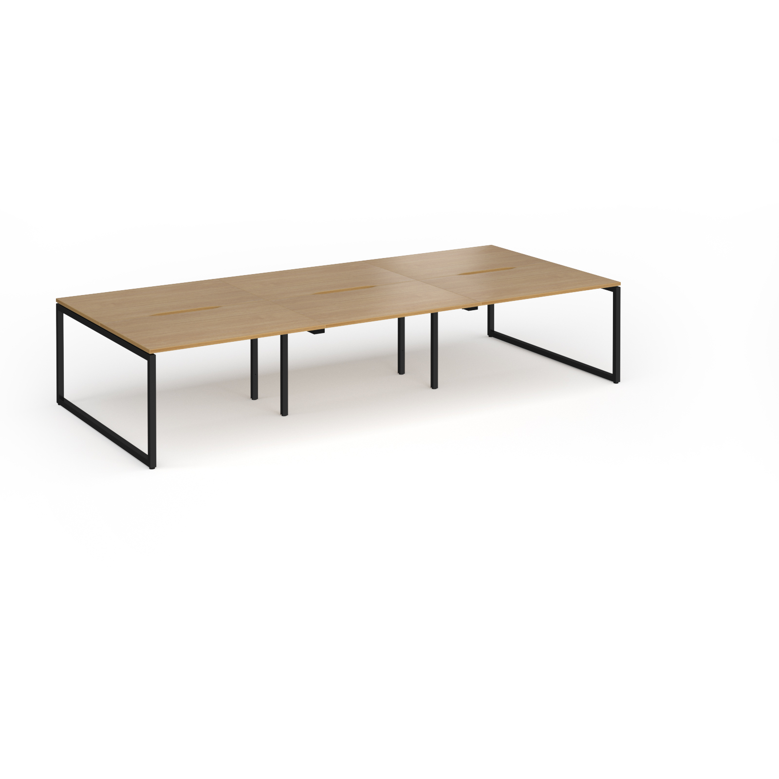 Picture of Connex Plus O Frame 3600 x 1600 x 725mm Back to Back Desk ( 6 x 1200mm ) - Black Frame / Oak Top