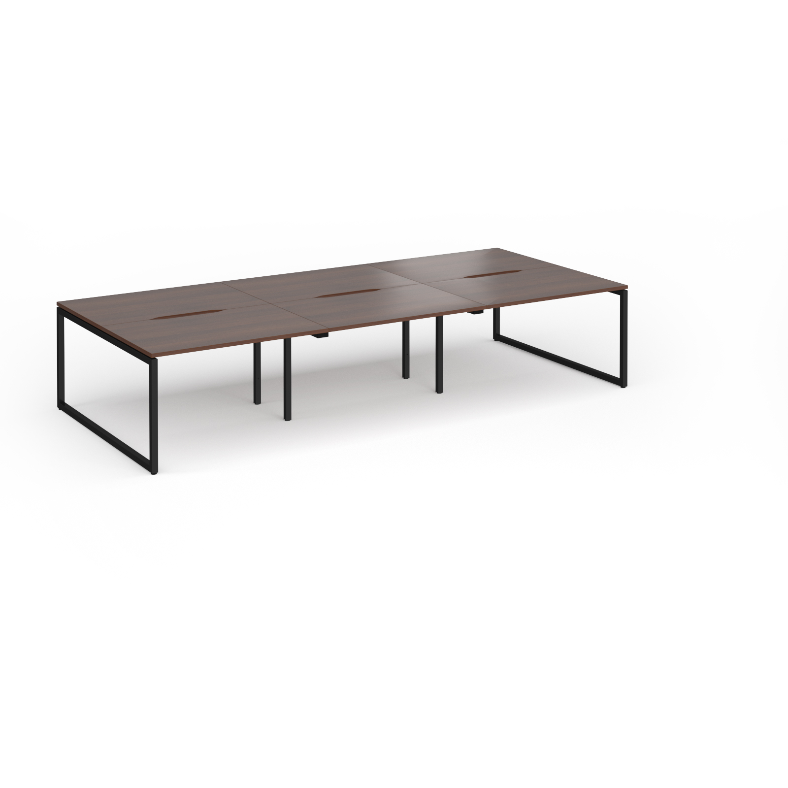 Picture of Connex Plus O Frame 3600 x 1600 x 725mm Back to Back Desk ( 6 x 1200mm ) - Black Frame / Walnut Top
