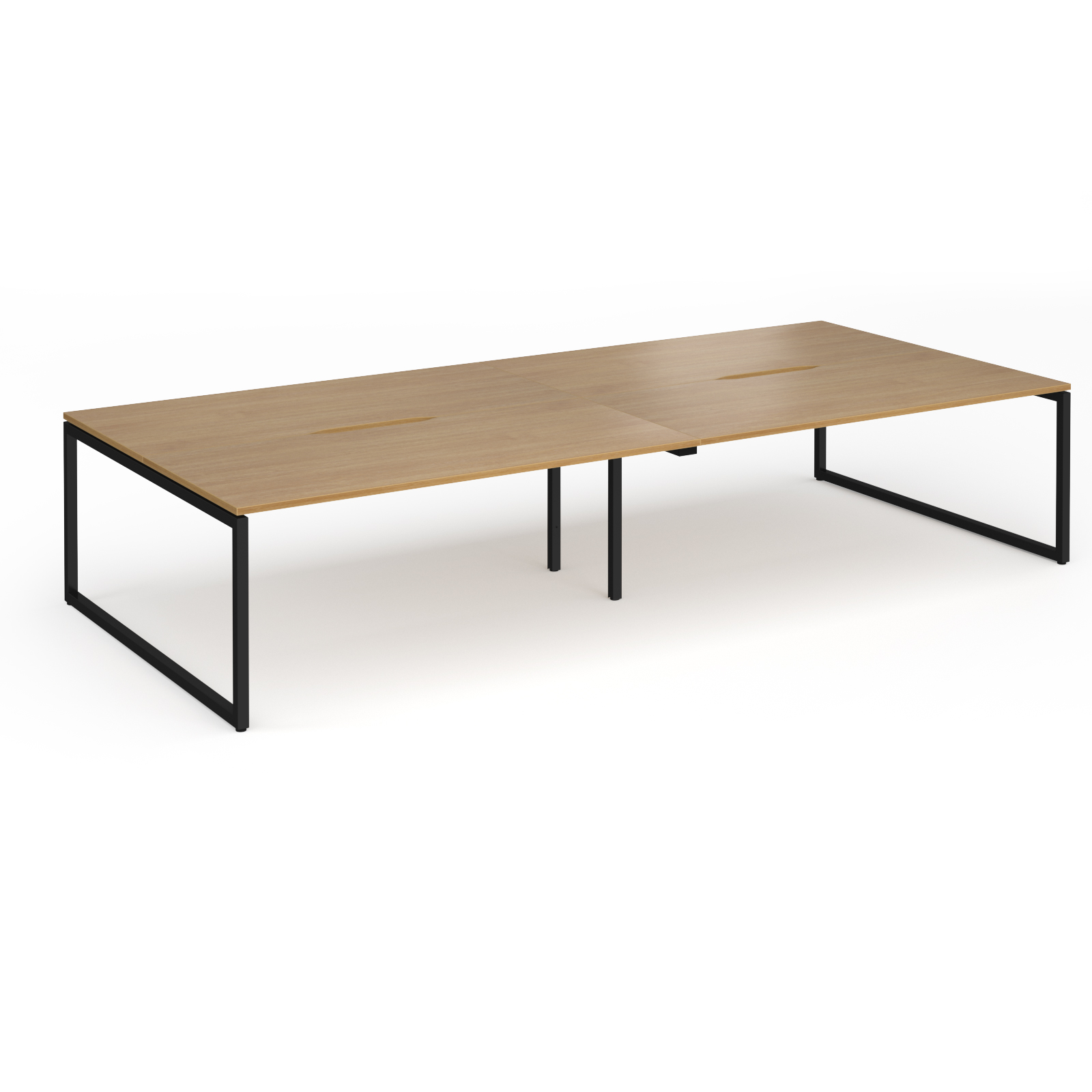 Picture of Connex Plus O Frame 3600 x 1600 x 725mm Back to Back Desk (4 x 1800mm) - Black Frame / Oak Top
