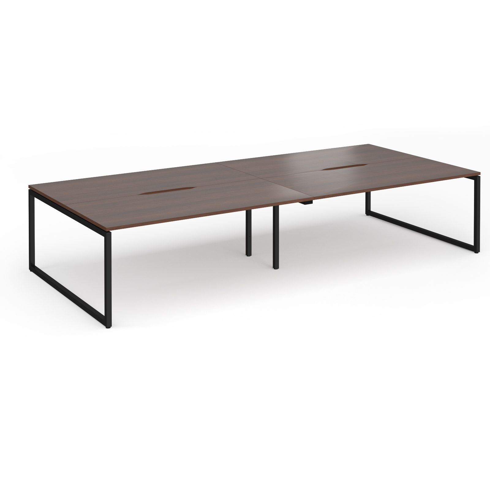 Picture of Connex Plus O Frame 3600 x 1600 x 725mm Back to Back Desk (4 x 1800mm) - Black Frame / Walnut Top