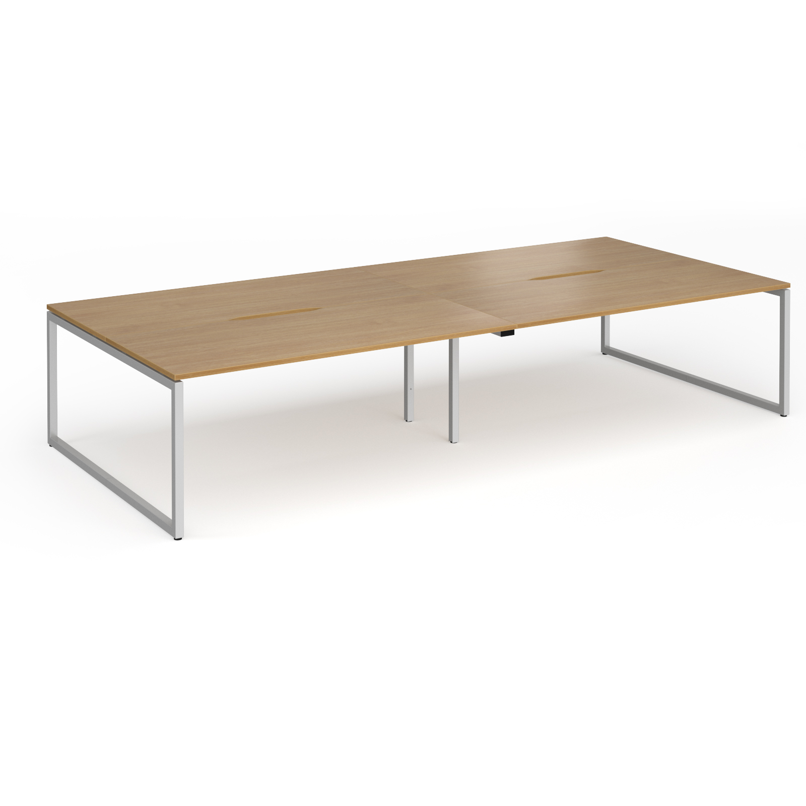 Picture of Connex Plus O Frame 3600 x 1600 x 725mm Back to Back Desk (4 x 1800mm) - Silver Frame / Oak Top