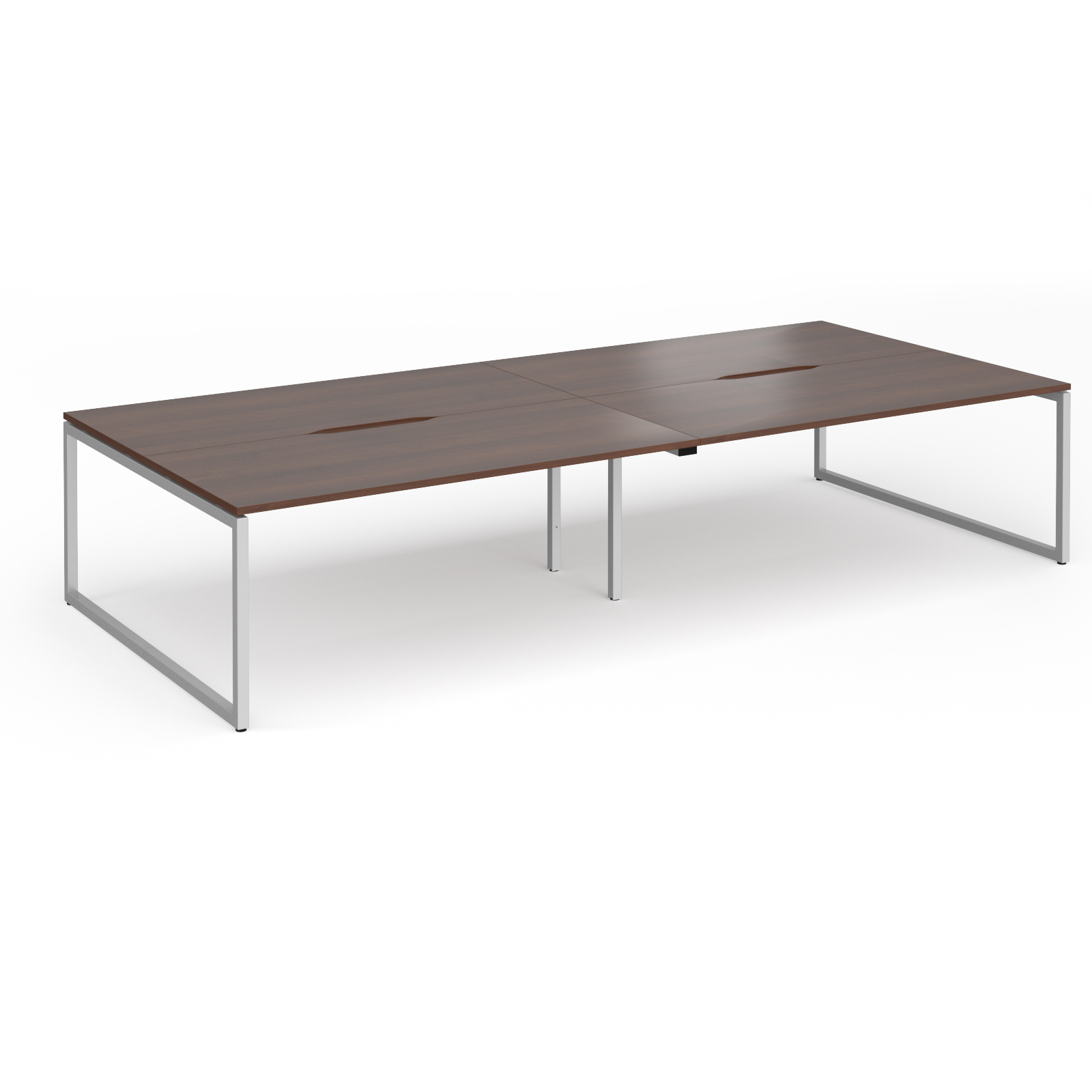 Picture of Connex Plus O Frame 3600 x 1600 x 725mm Back to Back Desk (4 x 1800mm) - Silver Frame / Walnut Top
