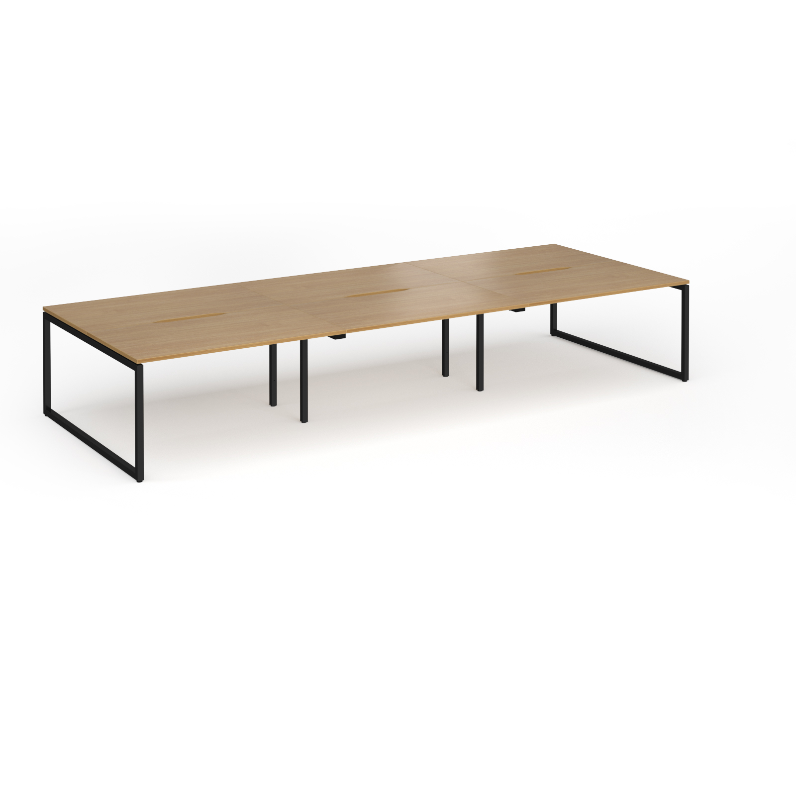 Picture of Connex Plus O Frame 4200 x 1600 x 725mm Back to Back Desk ( 6 x 1400mm ) - Black Frame / Oak Top