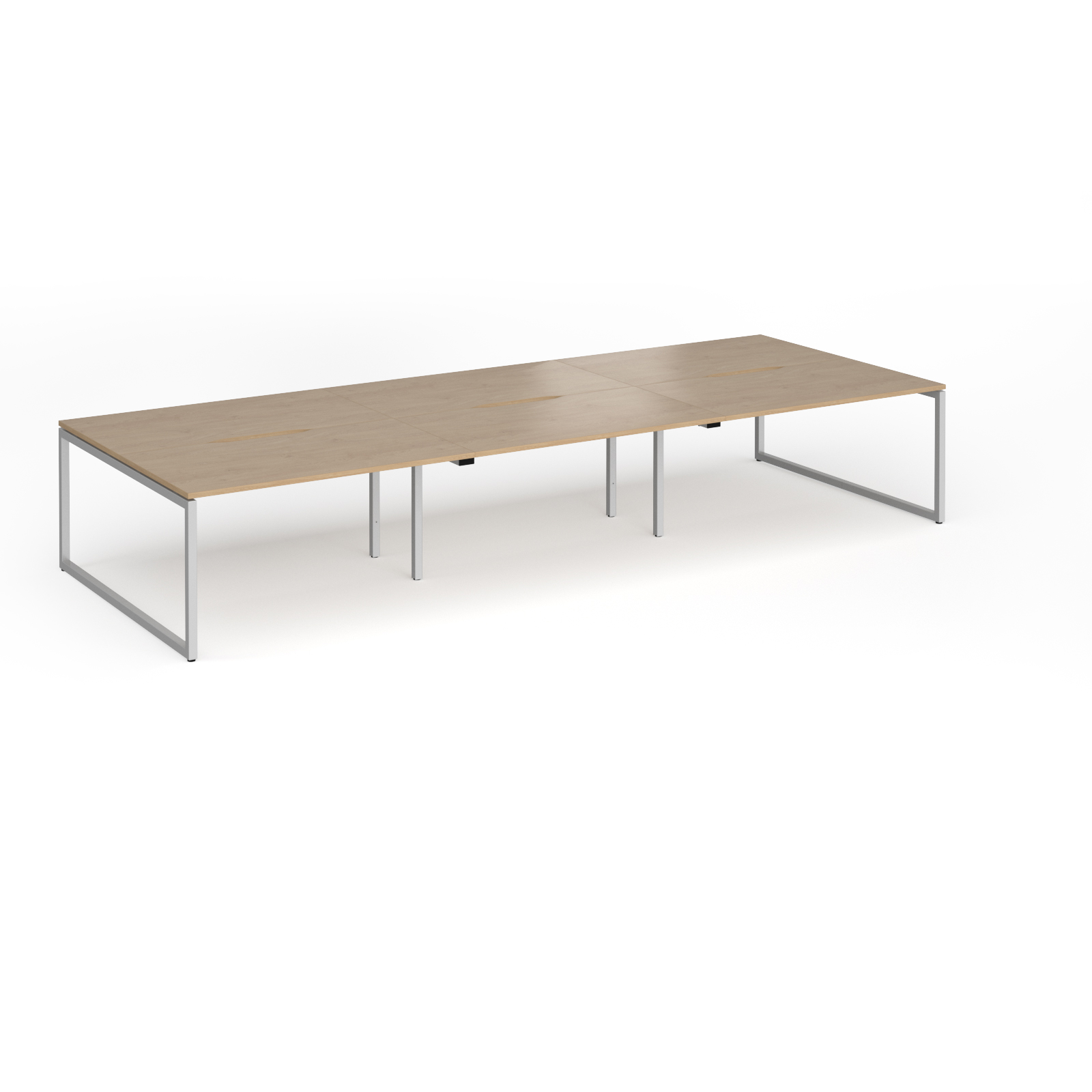 Picture of Connex Plus O Frame 4200 x 1600 x 725mm Back to Back Desk ( 6 x 1400mm ) - Silver Frame / Kendal Oak Top