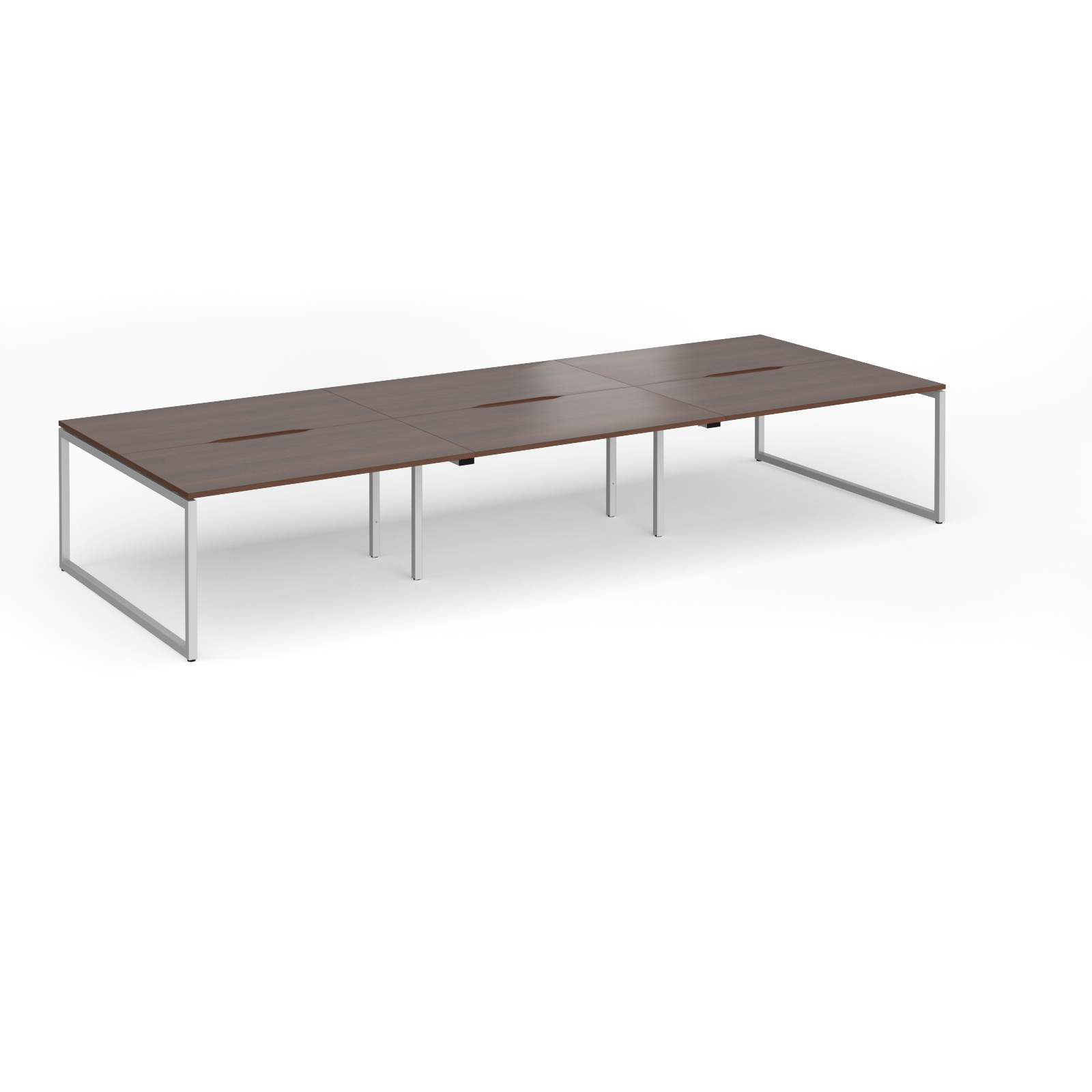 Picture of Connex Plus O Frame 4200 x 1600 x 725mm Back to Back Desk ( 6 x 1400mm ) - Silver Frame / Walnut Top