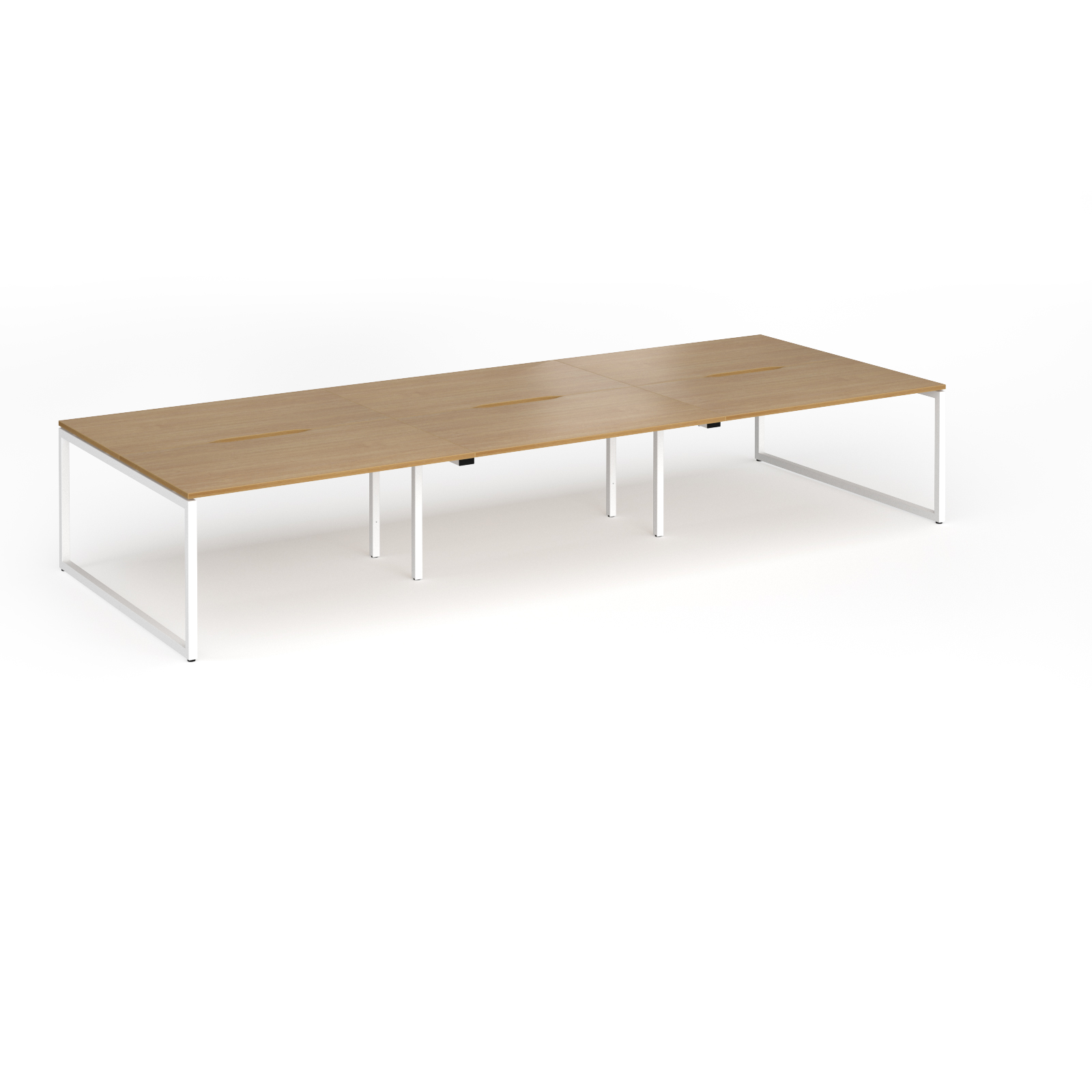 Picture of Connex Plus O Frame 4200 x 1600 x 725mm Back to Back Desk ( 6 x 1400mm ) - White Frame / Oak Top