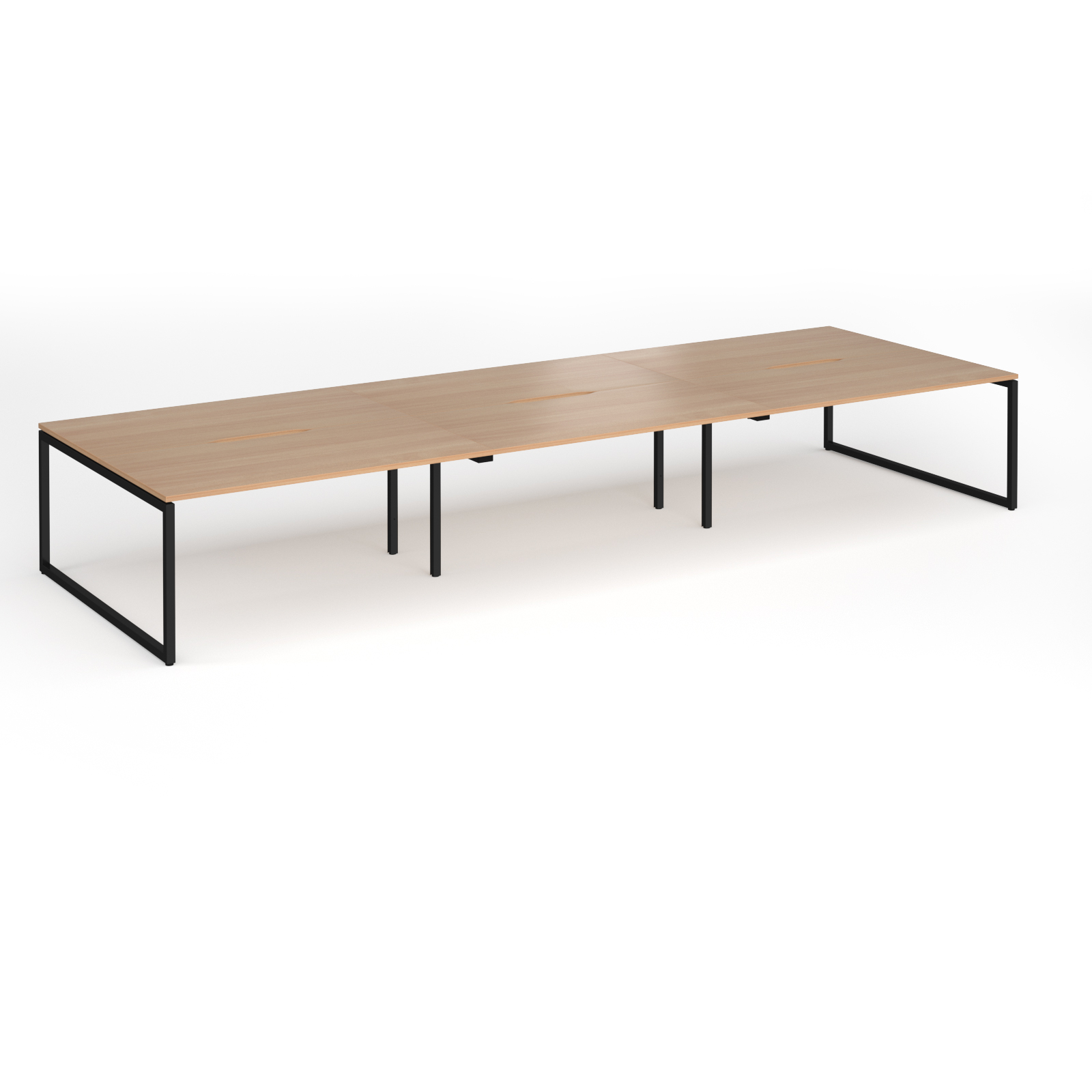 Picture of Connex Plus O Frame 4800 x 1600 x 725mm Back to Back Desk ( 6 x 1600mm ) - Black Frame / Beech Top