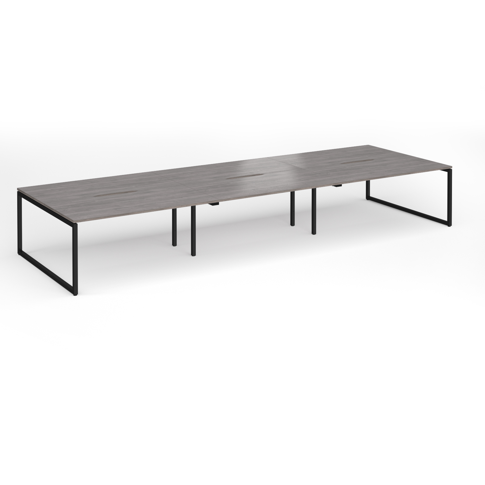 Picture of Connex Plus O Frame 4800 x 1600 x 725mm Back to Back Desk ( 6 x 1600mm ) - Black Frame / Grey Oak Top