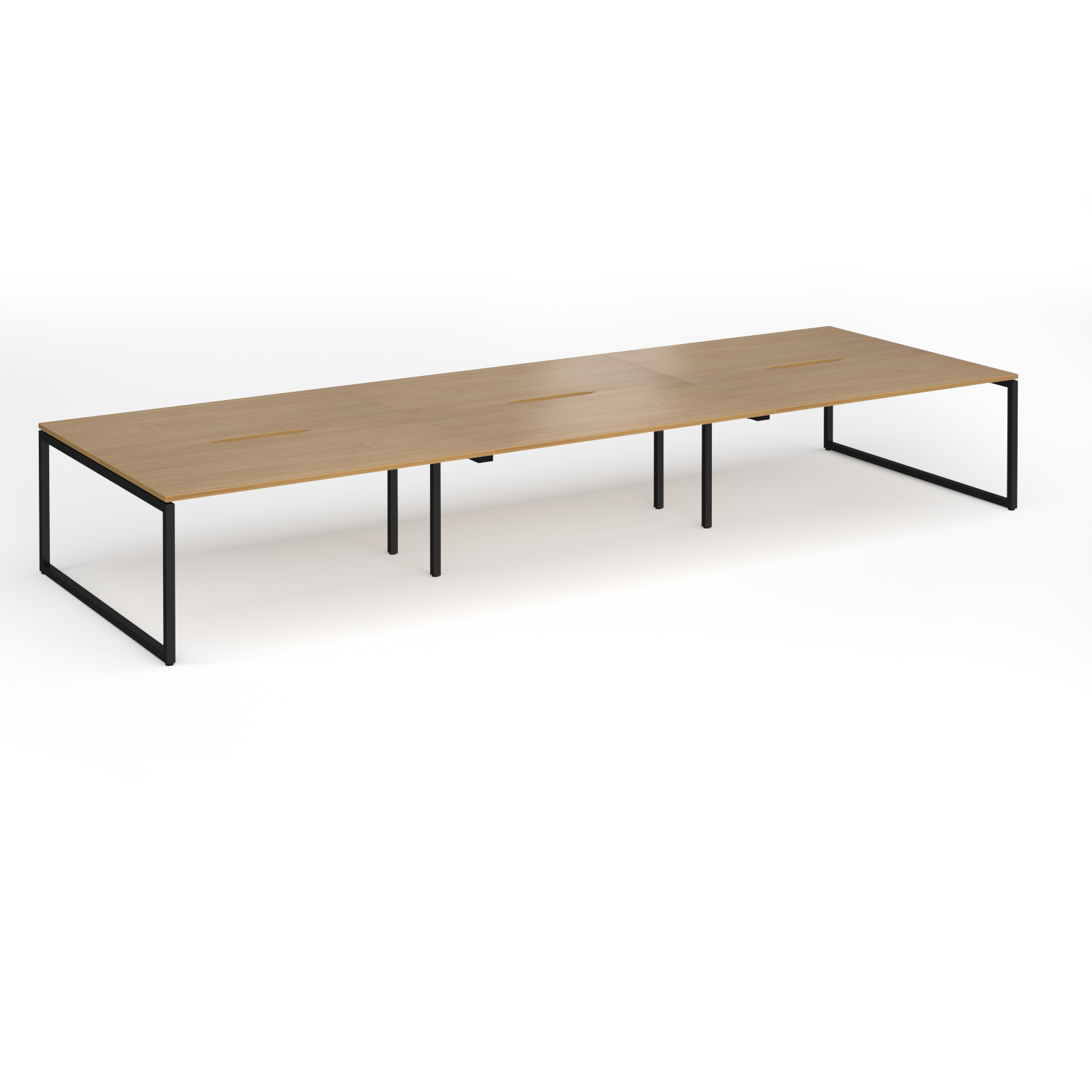 Picture of Connex Plus O Frame 4800 x 1600 x 725mm Back to Back Desk ( 6 x 1600mm ) - Black Frame / Oak Top