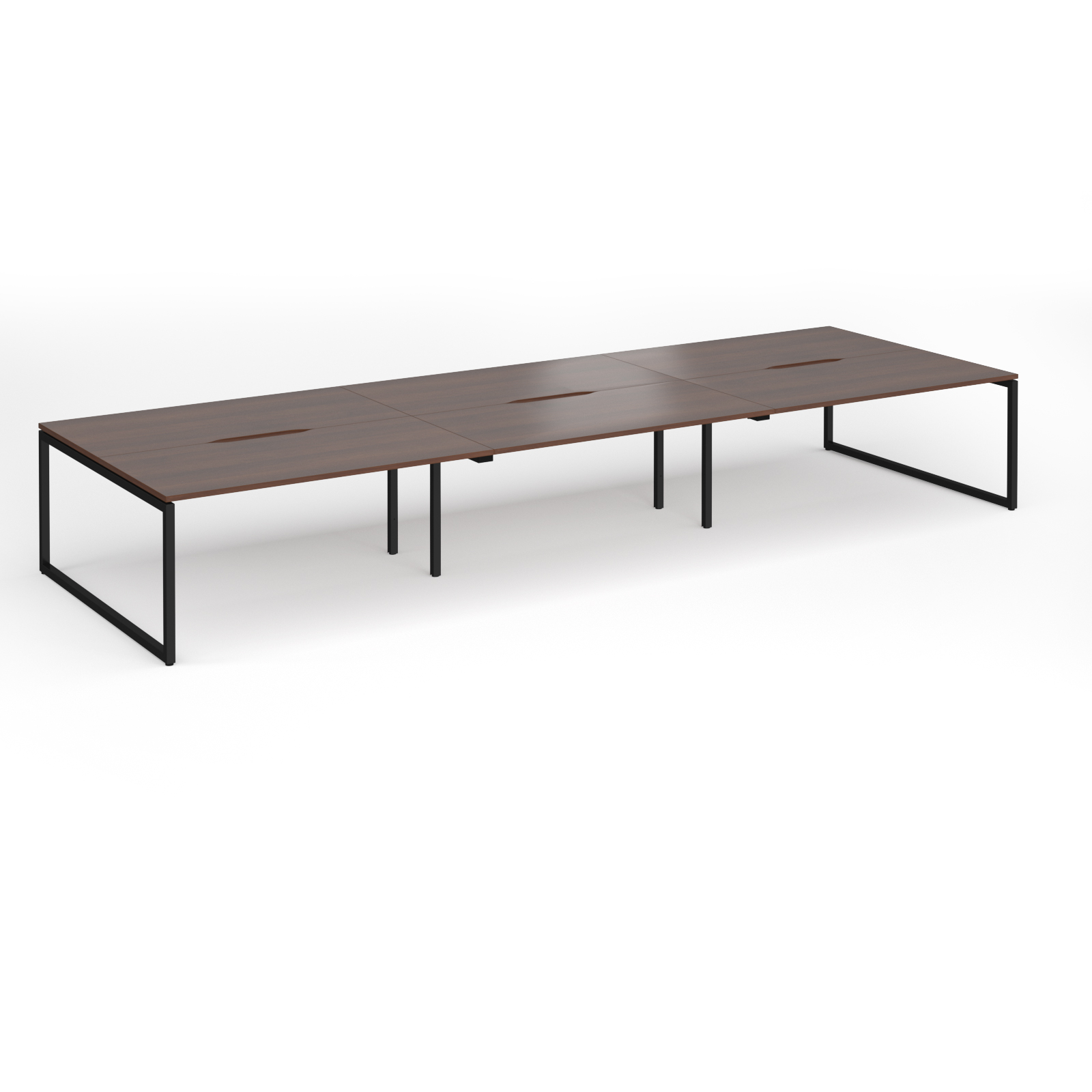 Picture of Connex Plus O Frame 4800 x 1600 x 725mm Back to Back Desk ( 6 x 1600mm ) - Black Frame / Walnut Top