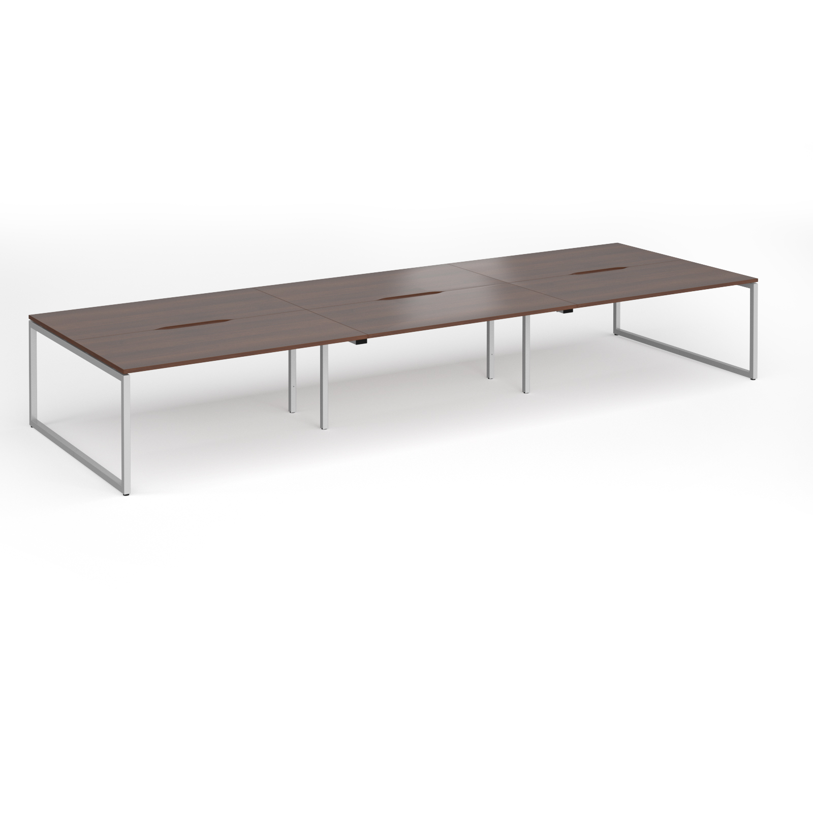 Picture of Connex Plus O Frame 4800 x 1600 x 725mm Back to Back Desk ( 6 x 1600mm ) - Silver Frame / Walnut Top