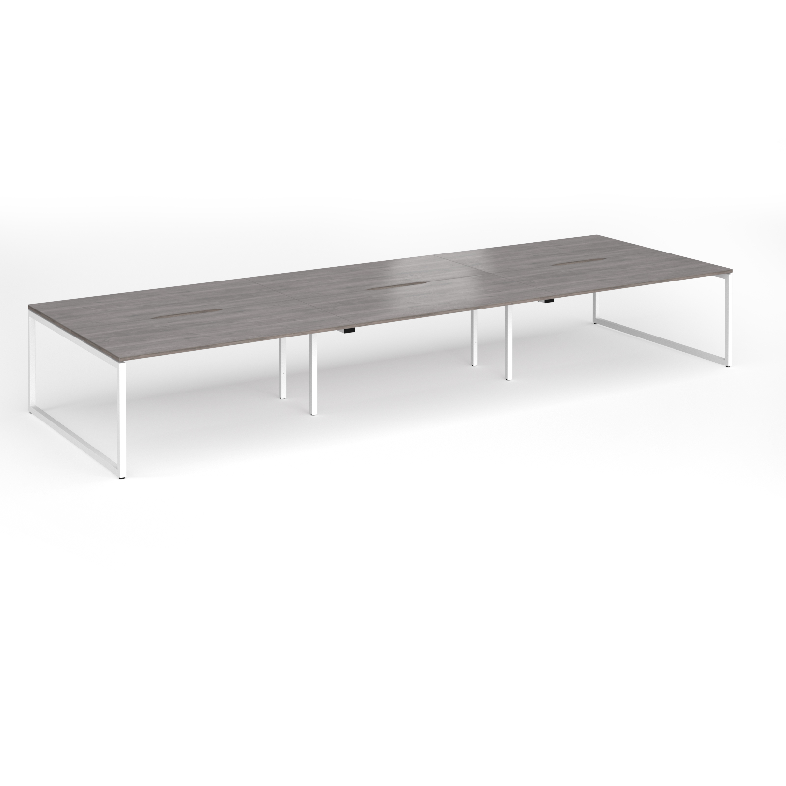 Picture of Connex Plus O Frame 4800 x 1600 x 725mm Back to Back Desk ( 6 x 1600mm ) - White Frame / Grey Oak Top