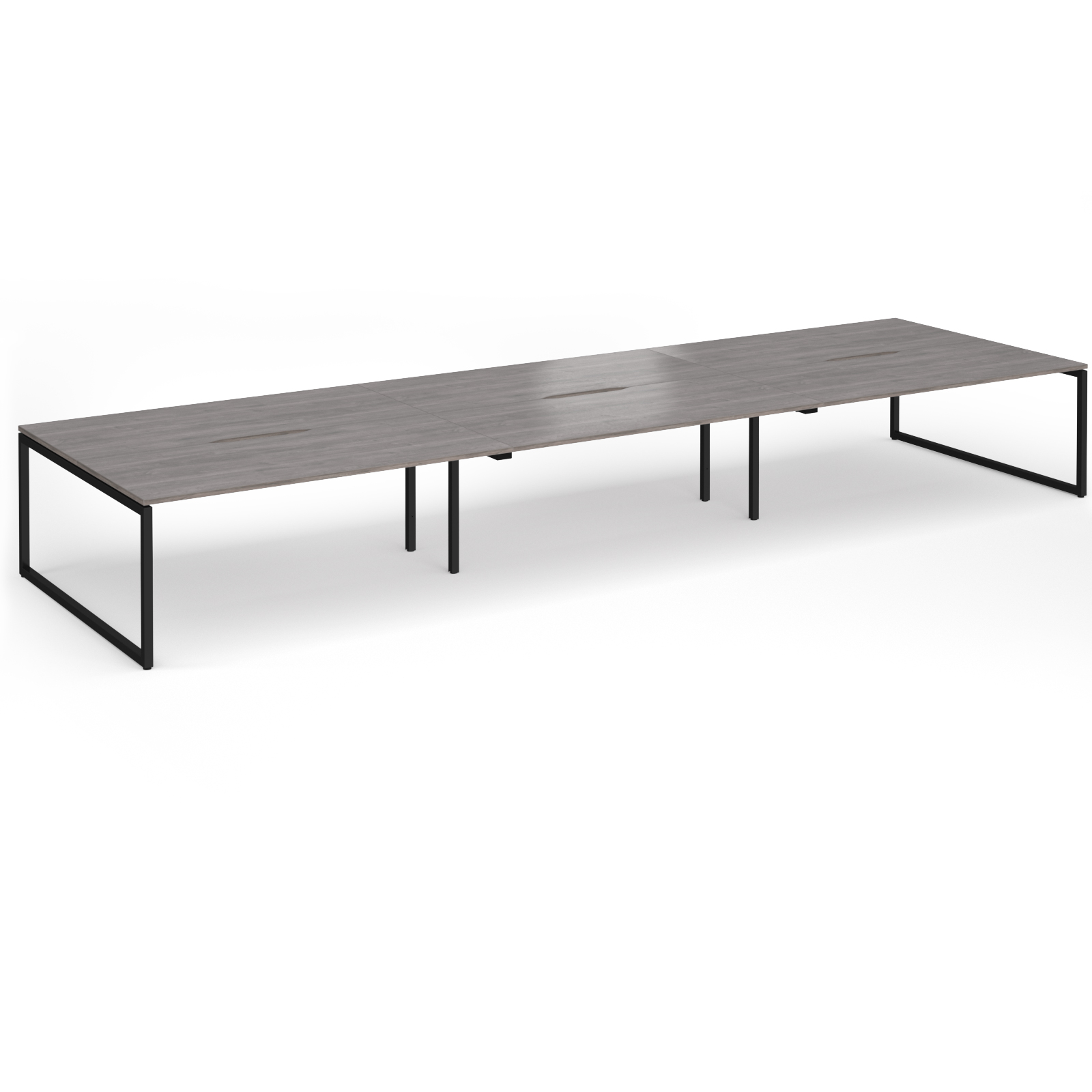 Picture of Connex Plus O Frame 5400 x1600 x 725mm Back to Back Desk ( 6 x 1800mm ) - Black Frame / Grey Oak Top
